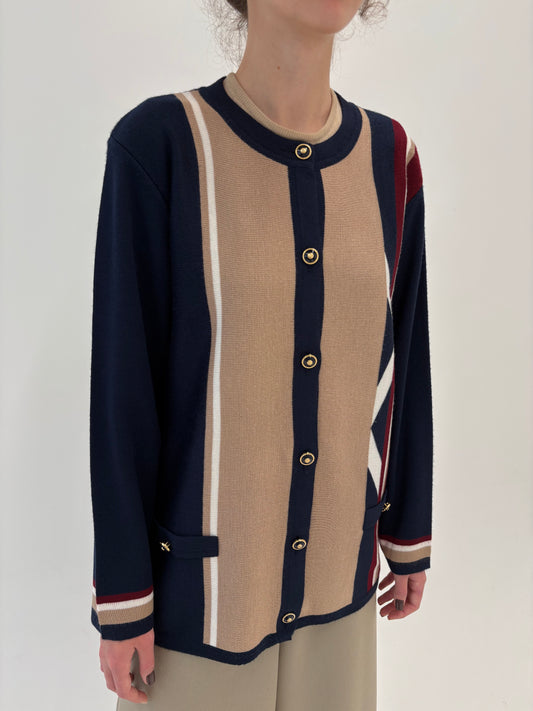 Cardigan excepțional italian din lână merino extrafina de gramaj mare colorblock