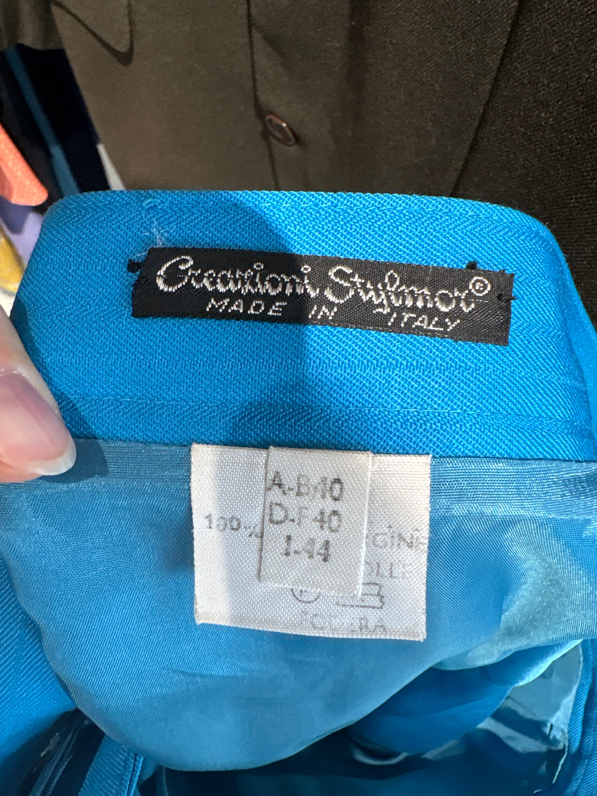 Fustă vintage din lana extrafina turcoaz în croi A-line cu talie ultra înaltă