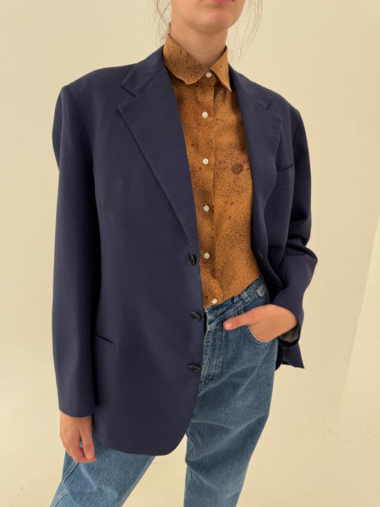 Sacou vintage italian Navy blue în croi actual din lana extrafina tall