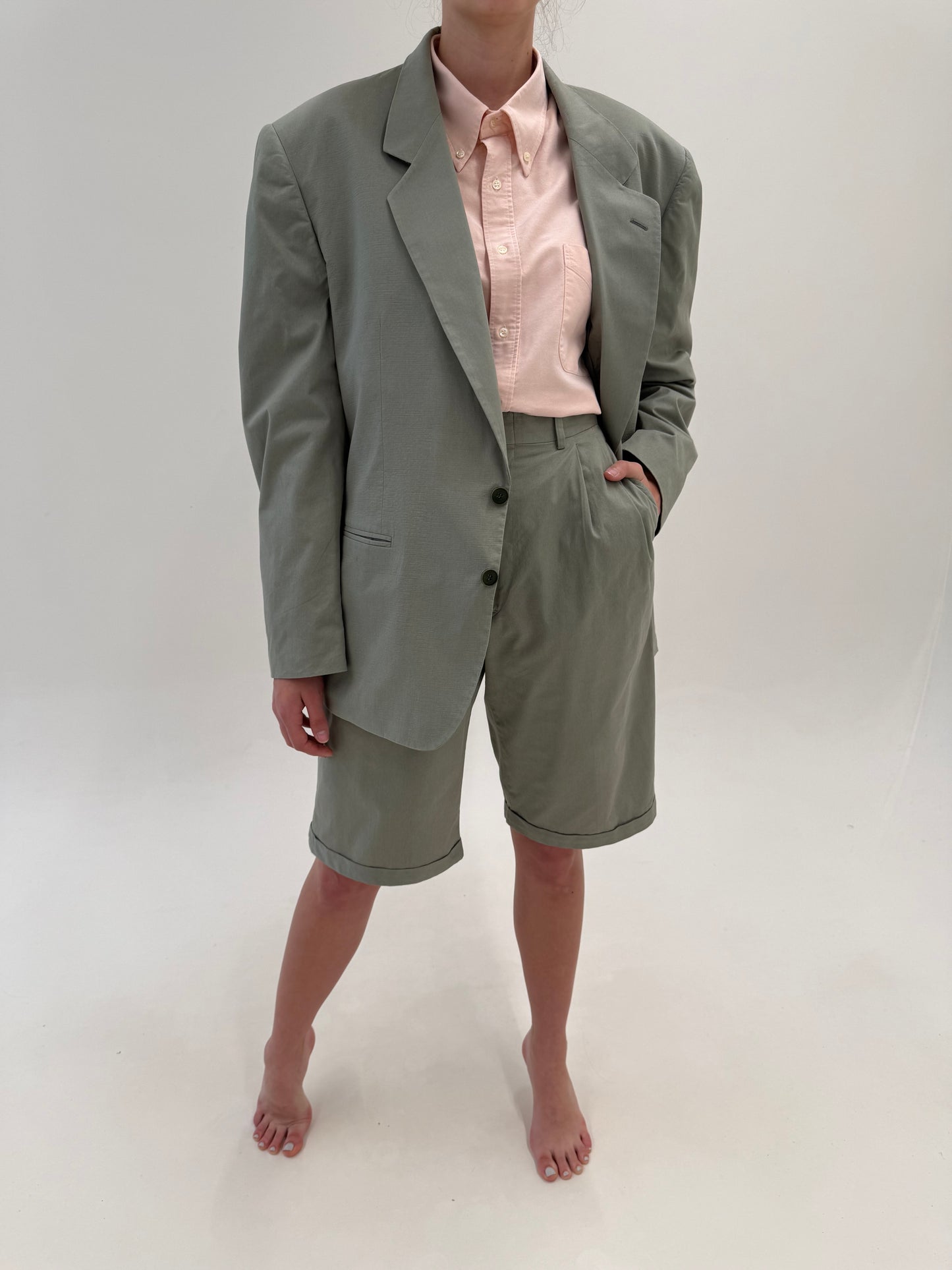 Costum vintage luxury de vară Ungaro din bumbac dusty Sage green