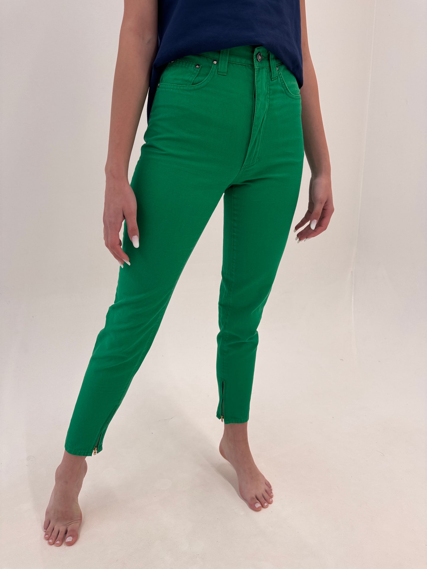 Pantaloni vintage Versace din pânză cu talie ultra înaltă electric green