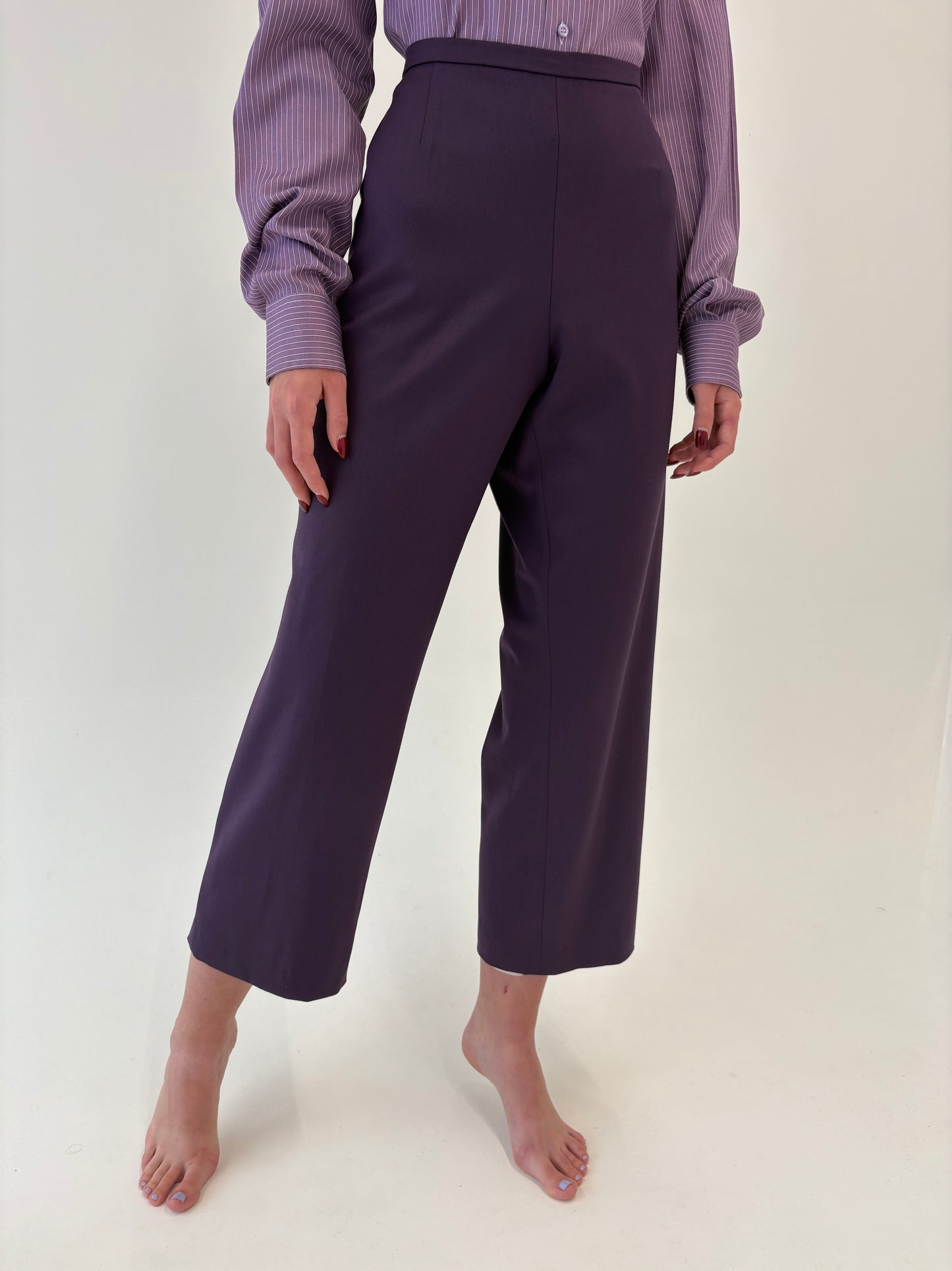 Pantaloni italienești eggplant din lana extrafina confort