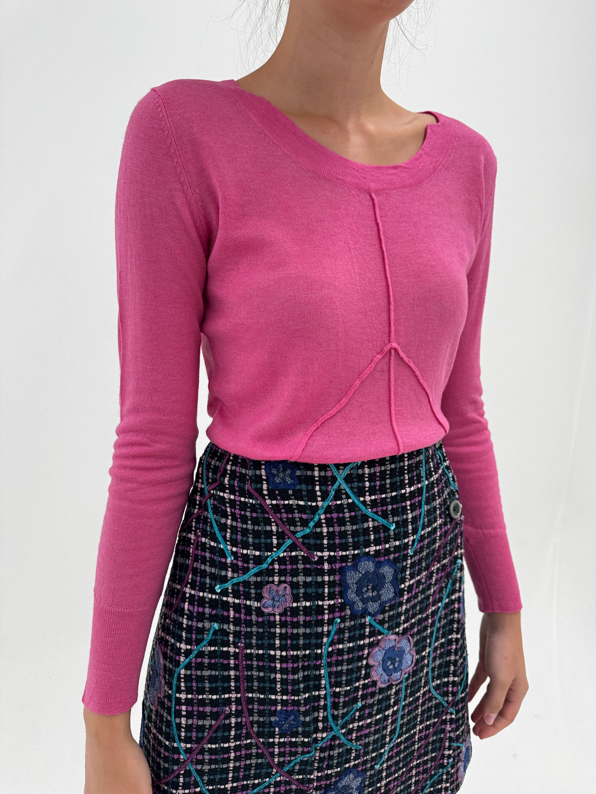 Pulover italian Barbie pink din lana merino extrafina