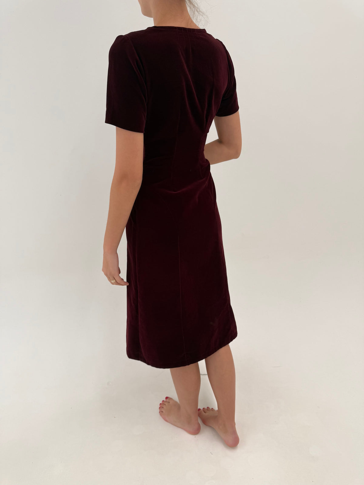 Rochie vintage dark red superb din catifea premium de bumbac în croi atemporal