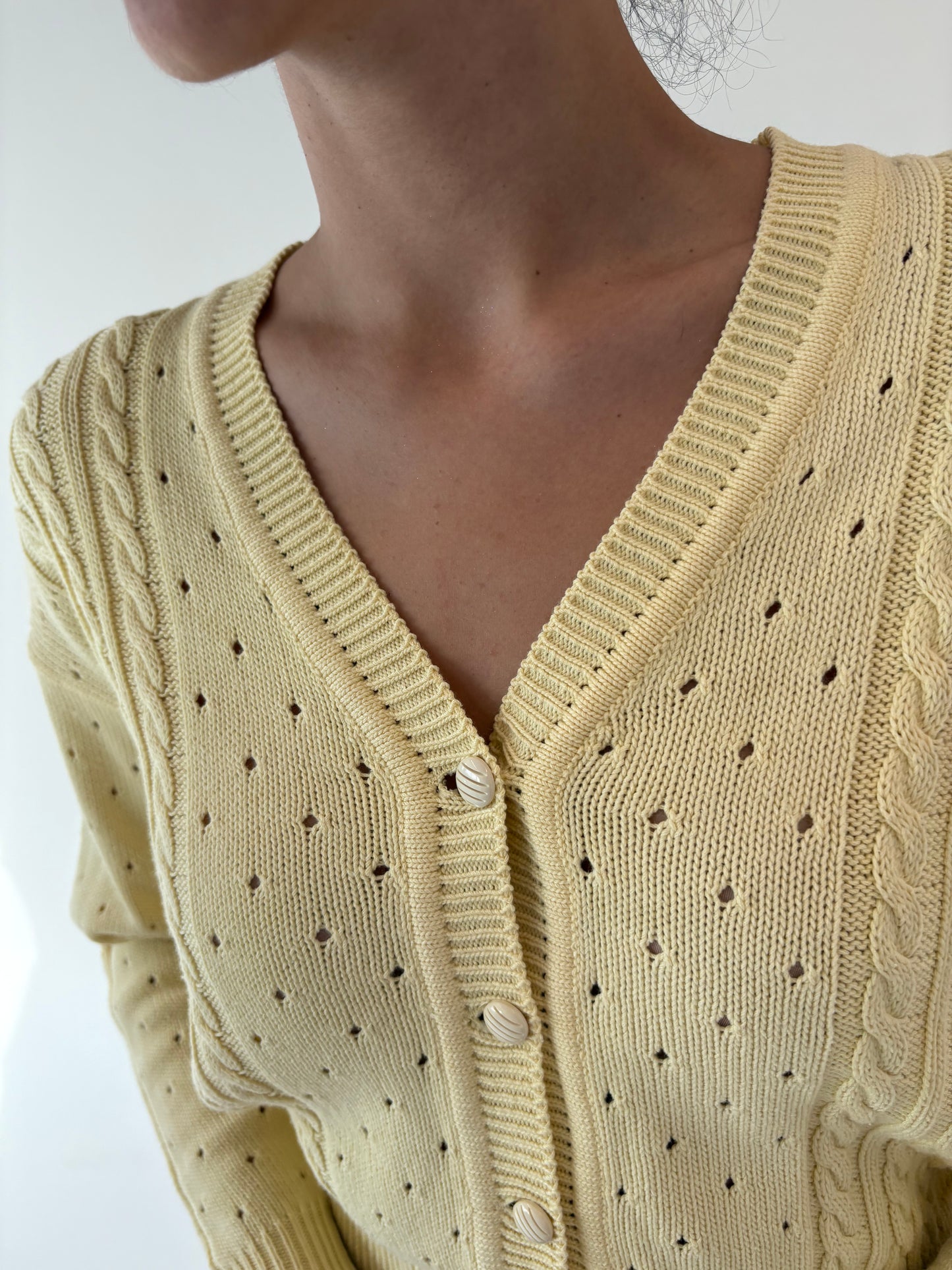 Cardigan vintage butter yellow din bumbac excepțional de gramaj mare