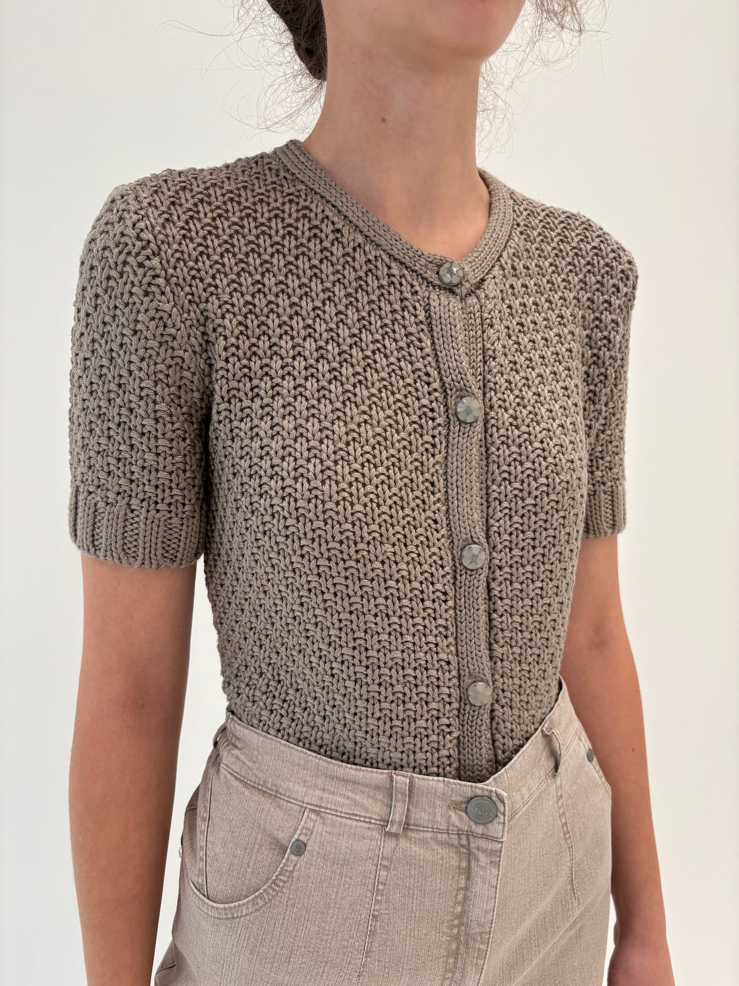 Top dark nude din jerse de gramaj super mare din mix de lana extrafina