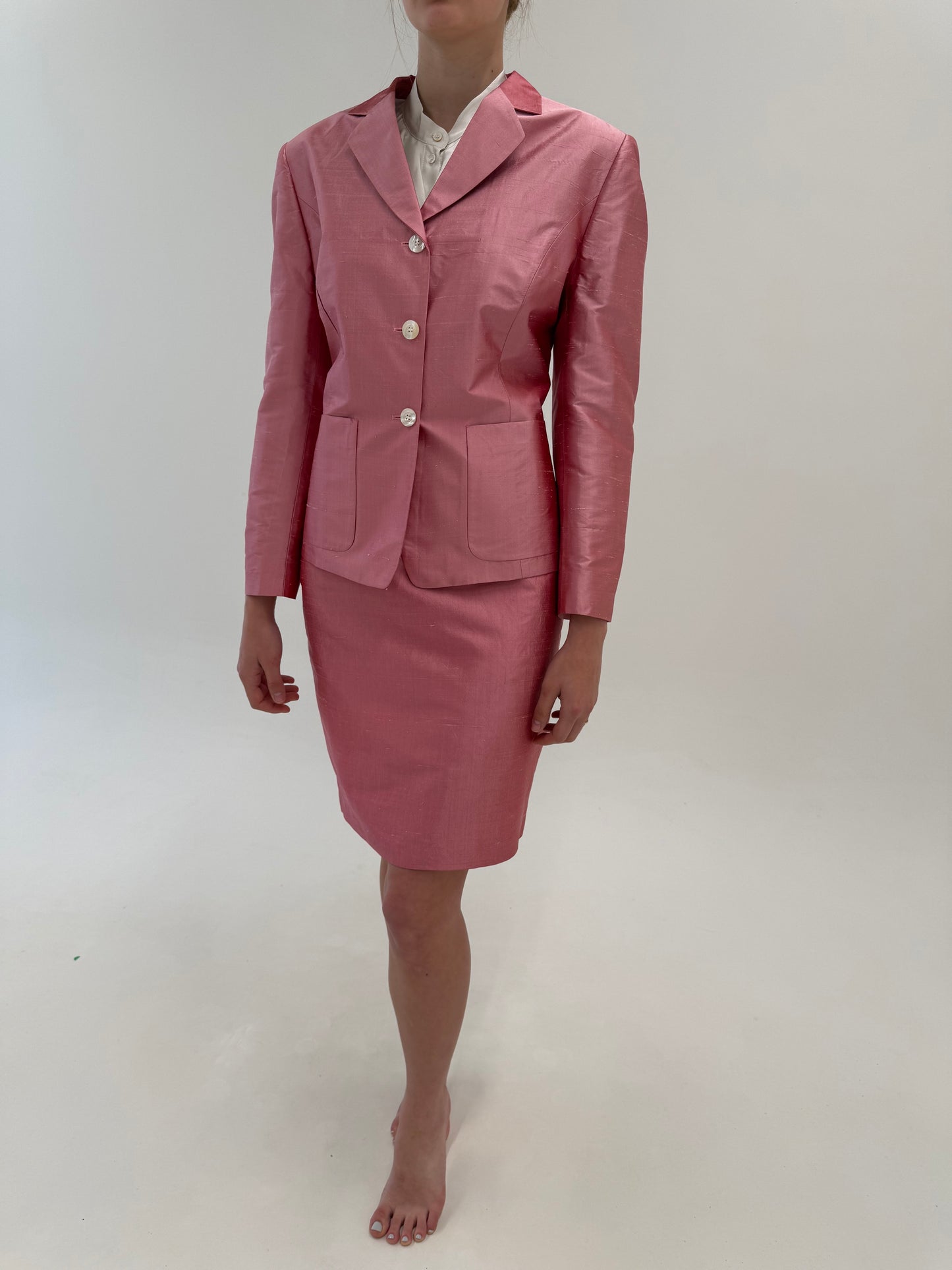 Deux piece dusty pink din mătase naturală dupioni în croi clasic