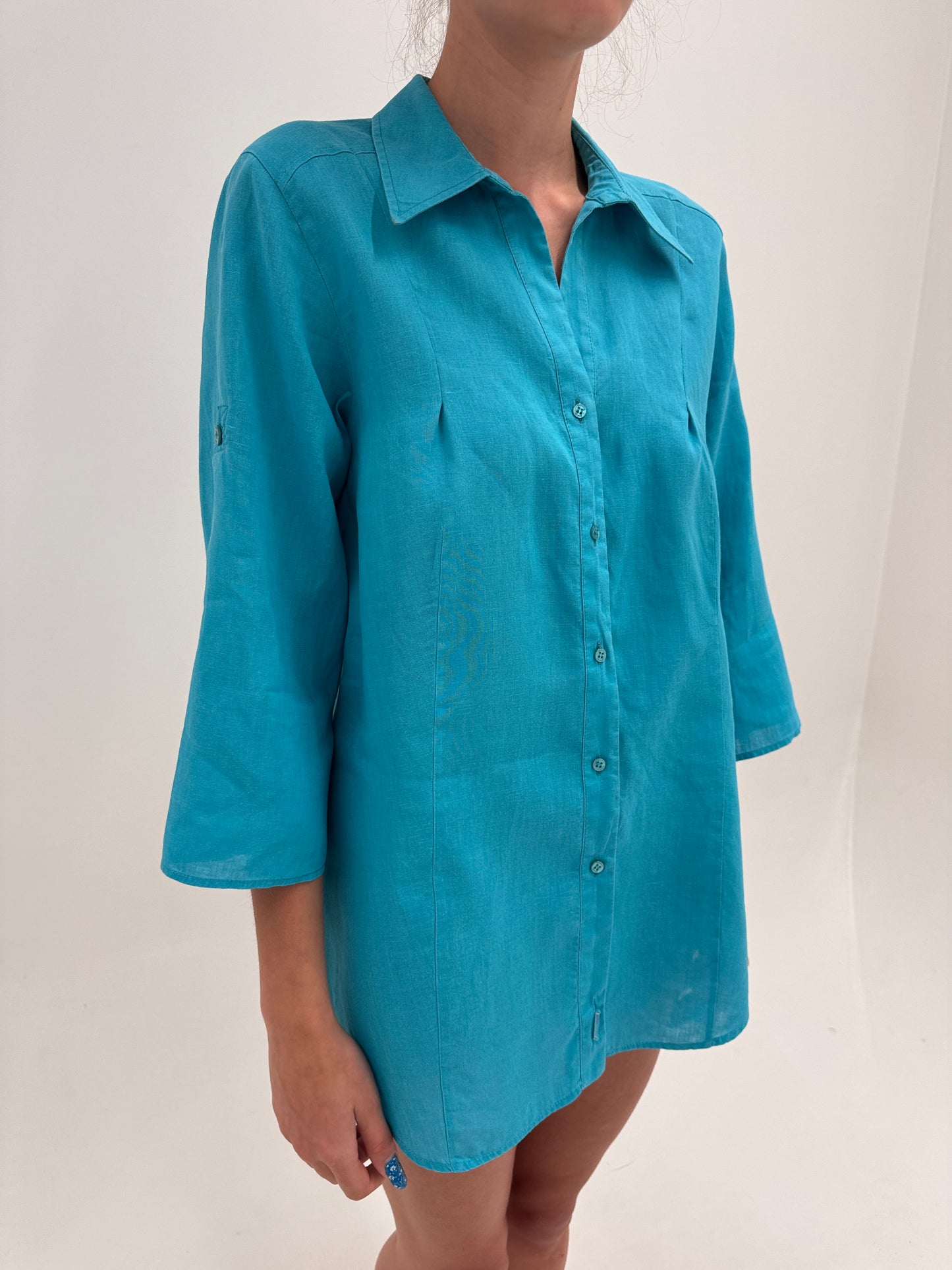Tunica de brand luxury plus size Marina Rinaldi din în aqua blue