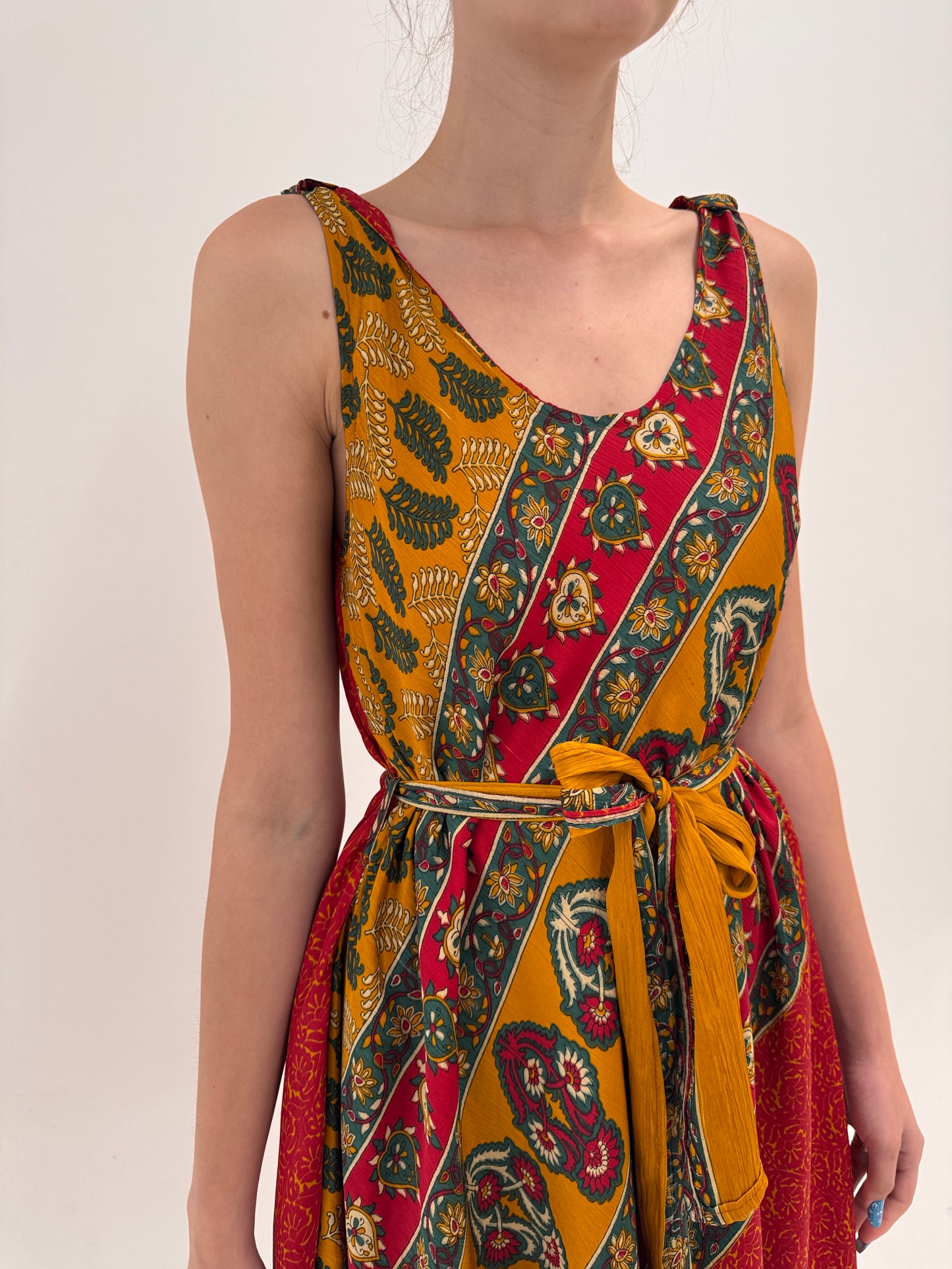 Rochie boho din mătase naturală în culori superbe free size cu cordon