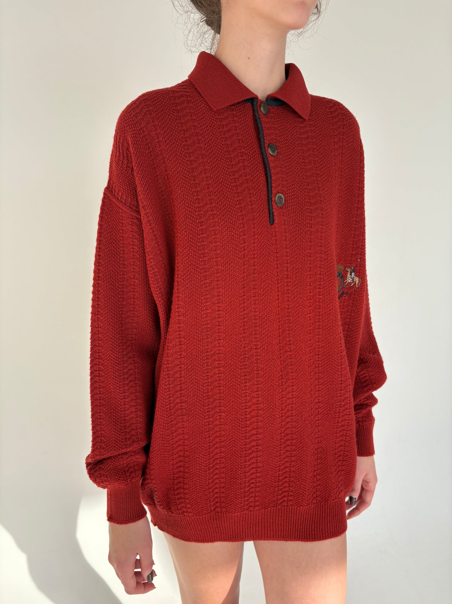 Pulover polo tall high end italian din lana fina texturată groasă