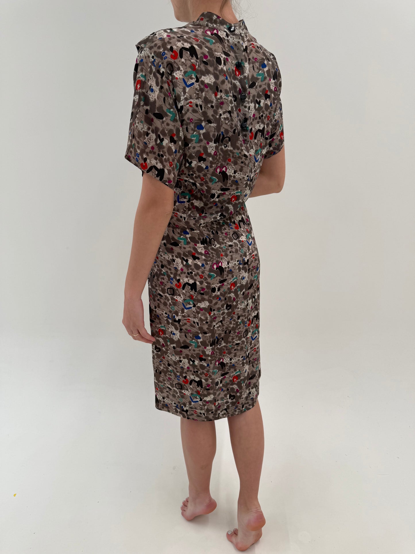 Rochie italiană clasică din crepe de mătase naturală cu talie ultra înaltă elastică