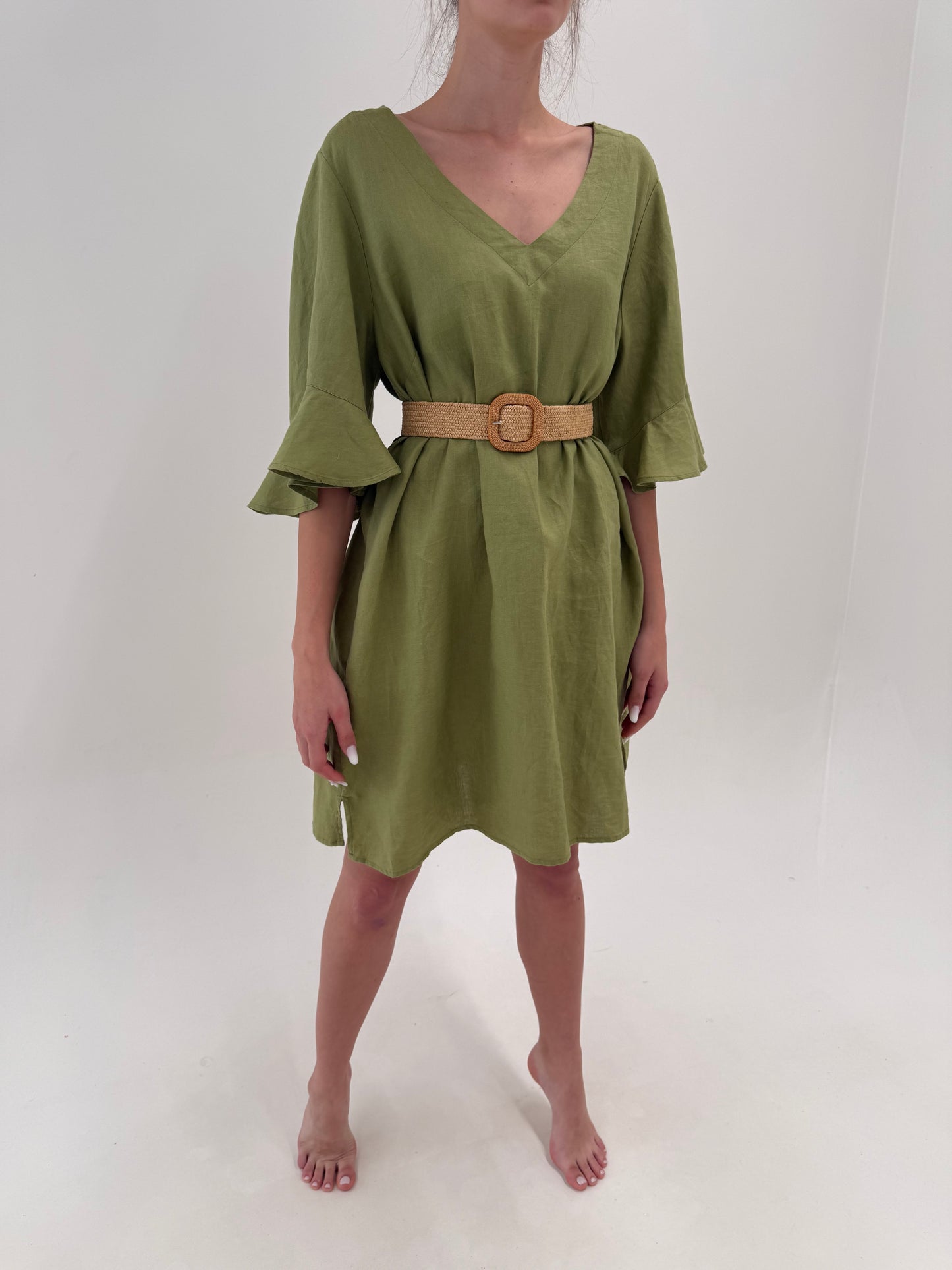 Rochie verde olive în croi minimalist din în premium