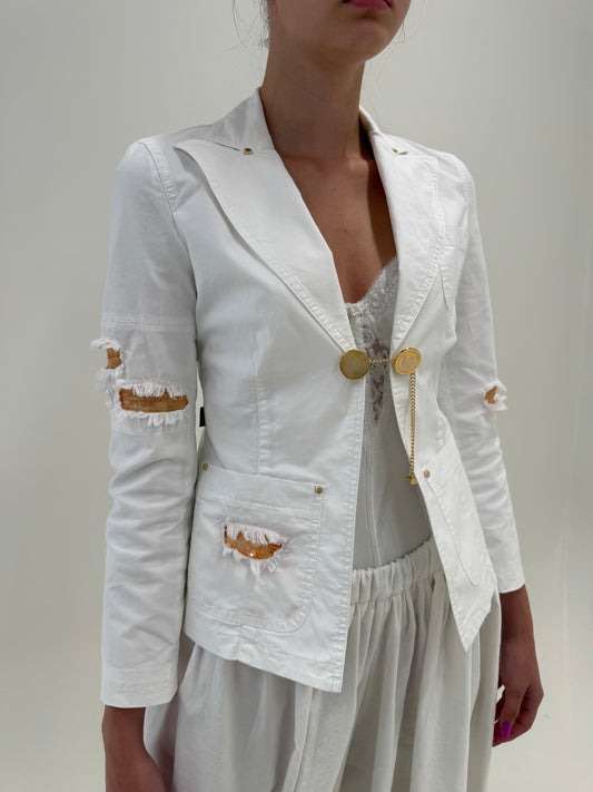 Sacou Moschino cambrat din poplin de bumbac cu detalii chic specifice brandului