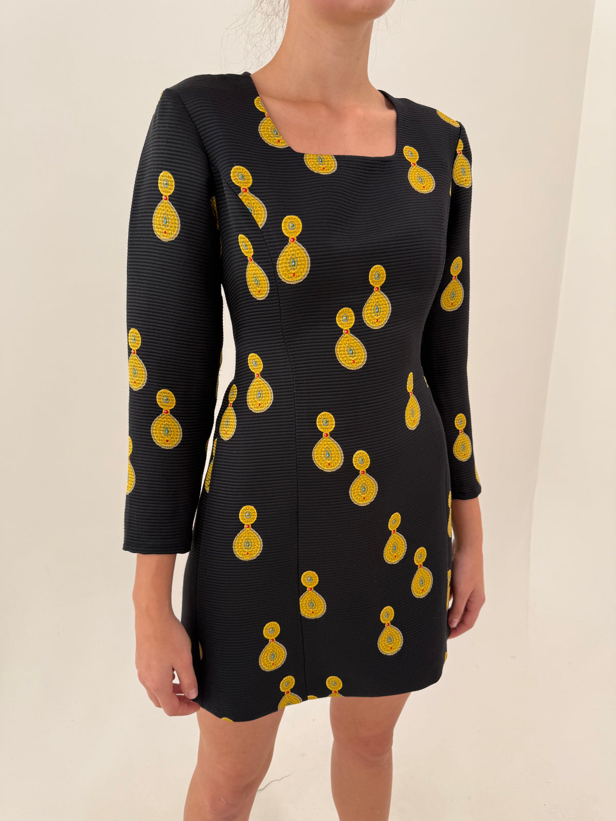 LBD vintage cu print baroc din faille excepțional gros de mătase naturală
