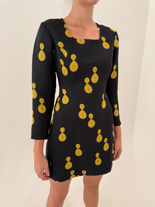 LBD vintage cu print baroc din faille excepțional gros de mătase naturală