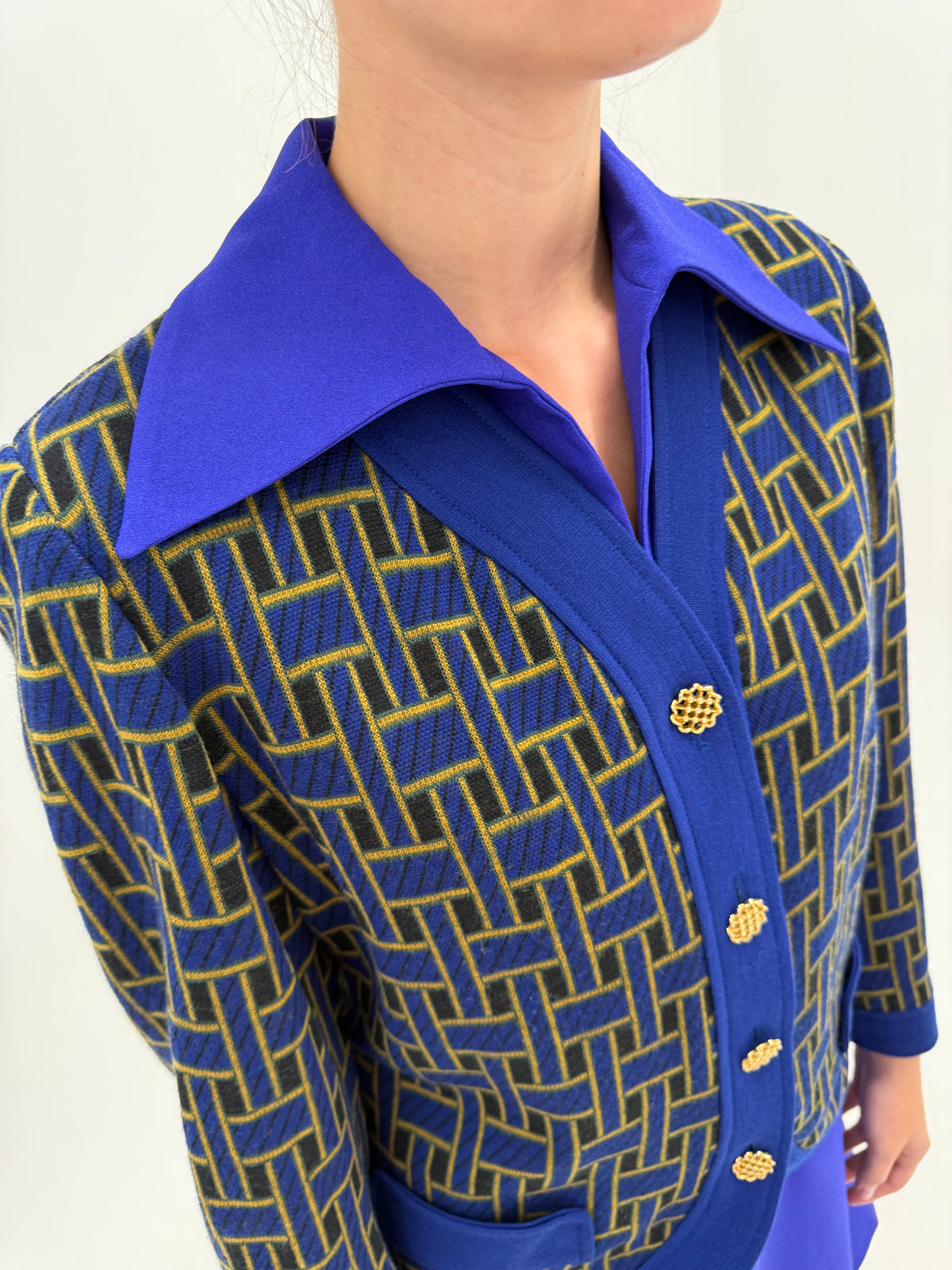 Sacou vintage italian de designer din tricot dens cu ținuta de lana extrafina