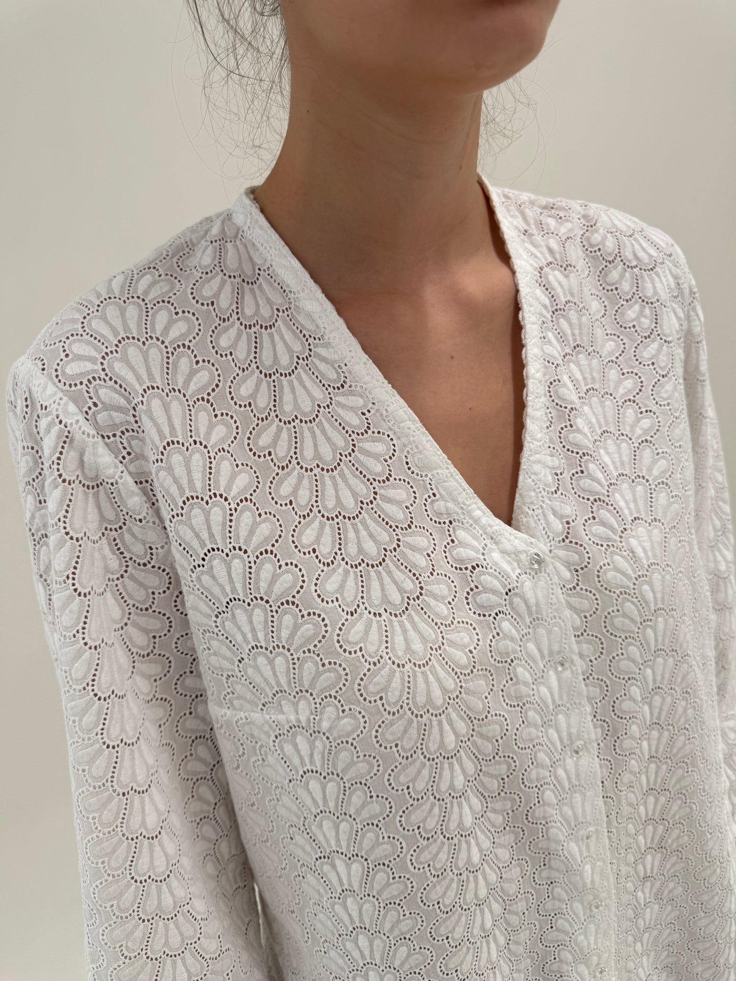 Cămașa high end vintage italiană din broderie anglaise de bumbac