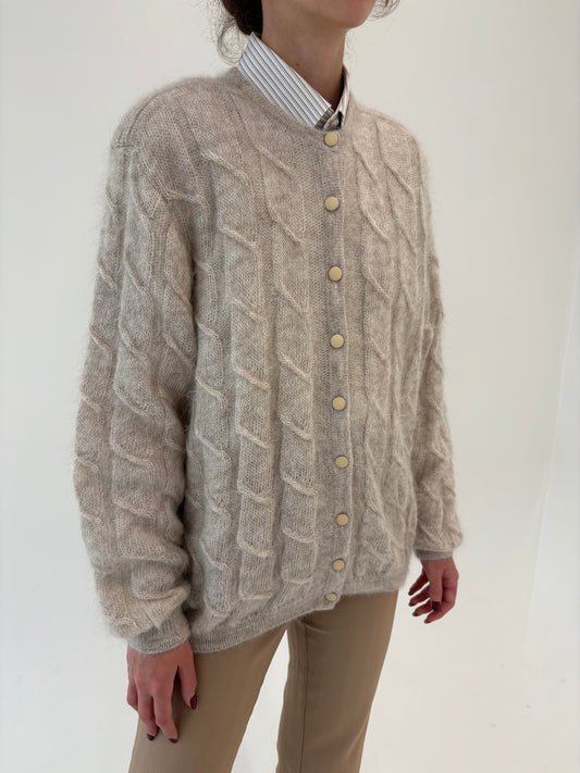 Cardigan luxury italian tip jachetă light nude din baby mohair