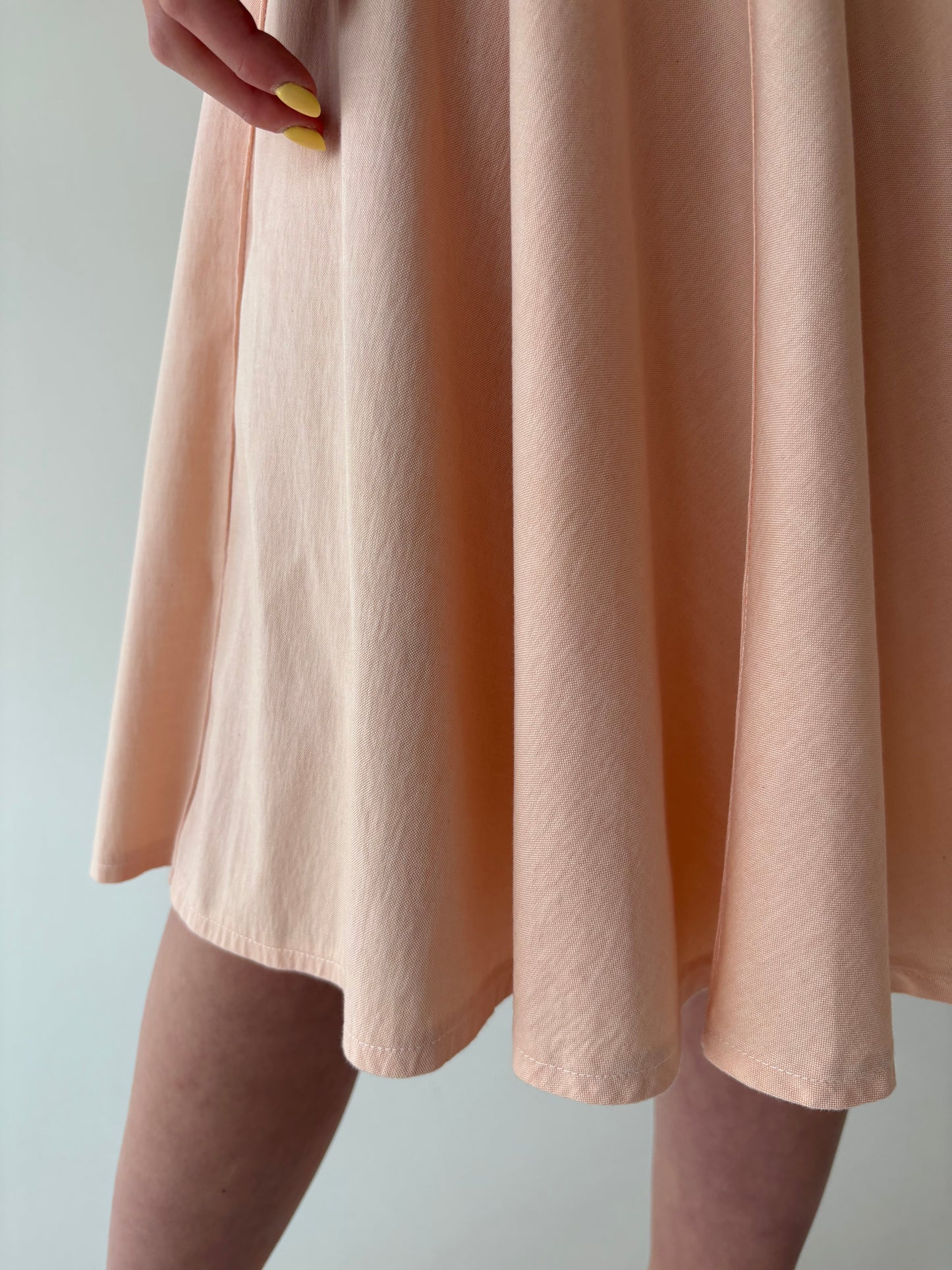 Fustă vintage din pânză moale salmon orange cu talie ultra înaltă