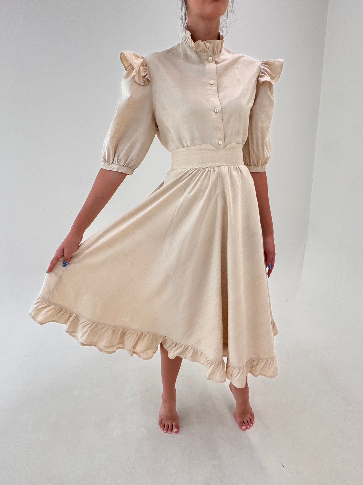Set vintage light nude din pânză de mătase naturală de la zi la seară