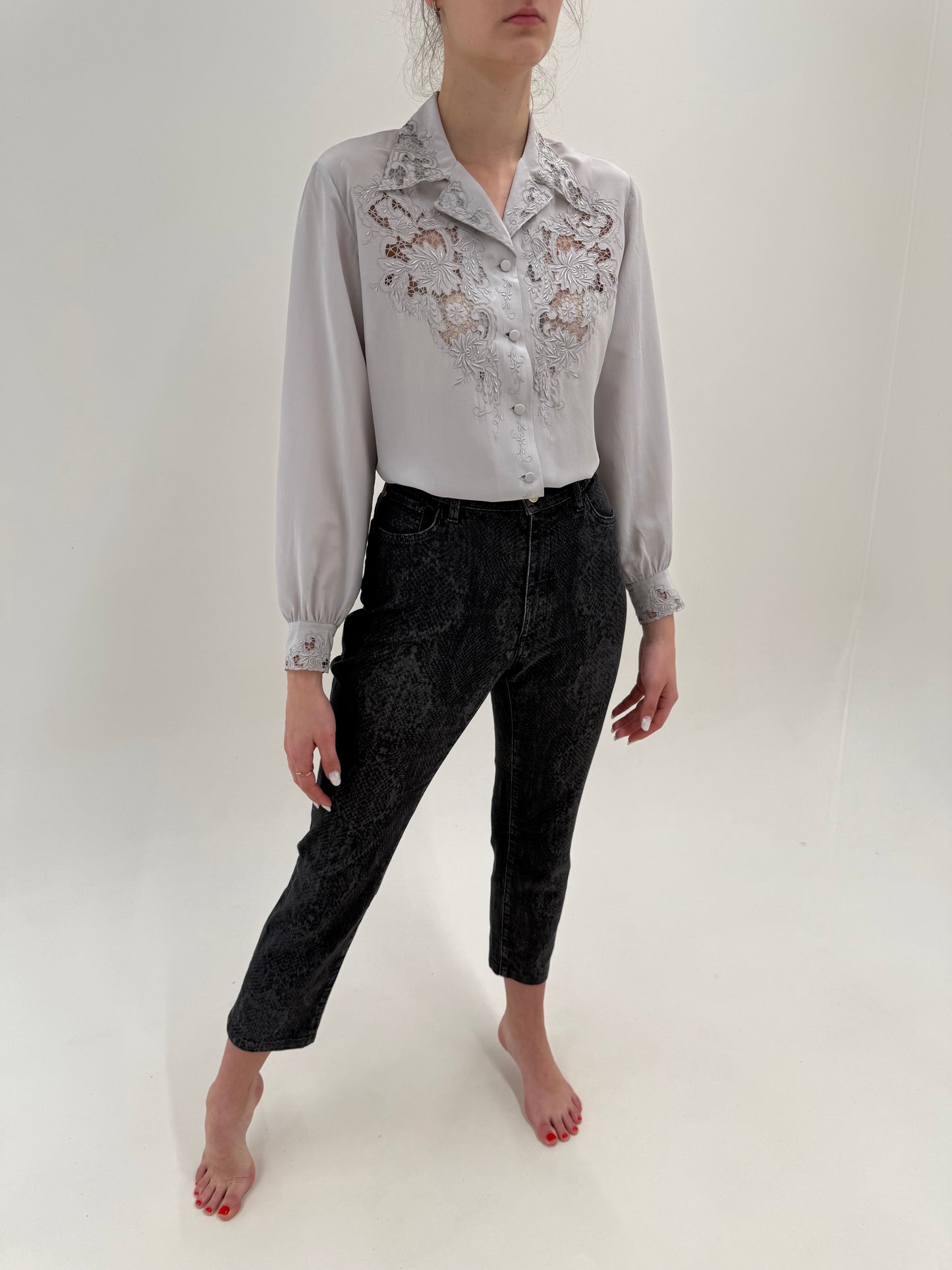 Jeans luxury Trussardi mom fit cu animal print stilizat