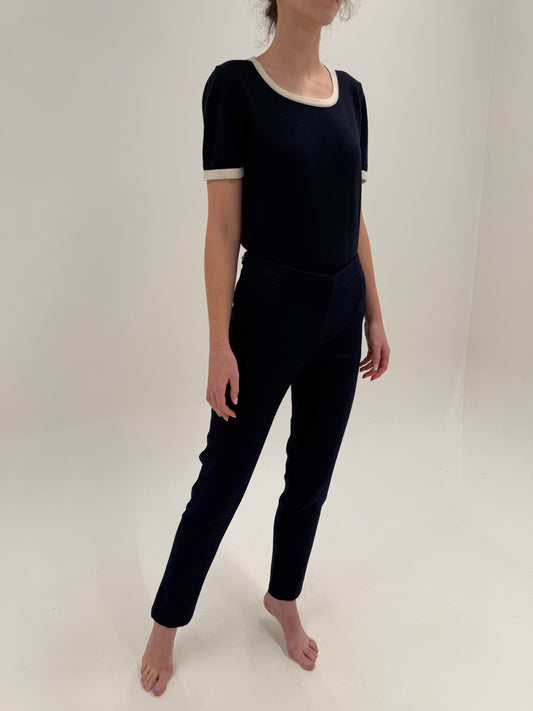 Pantaloni tall Navy blue din lana extrem de fină plină