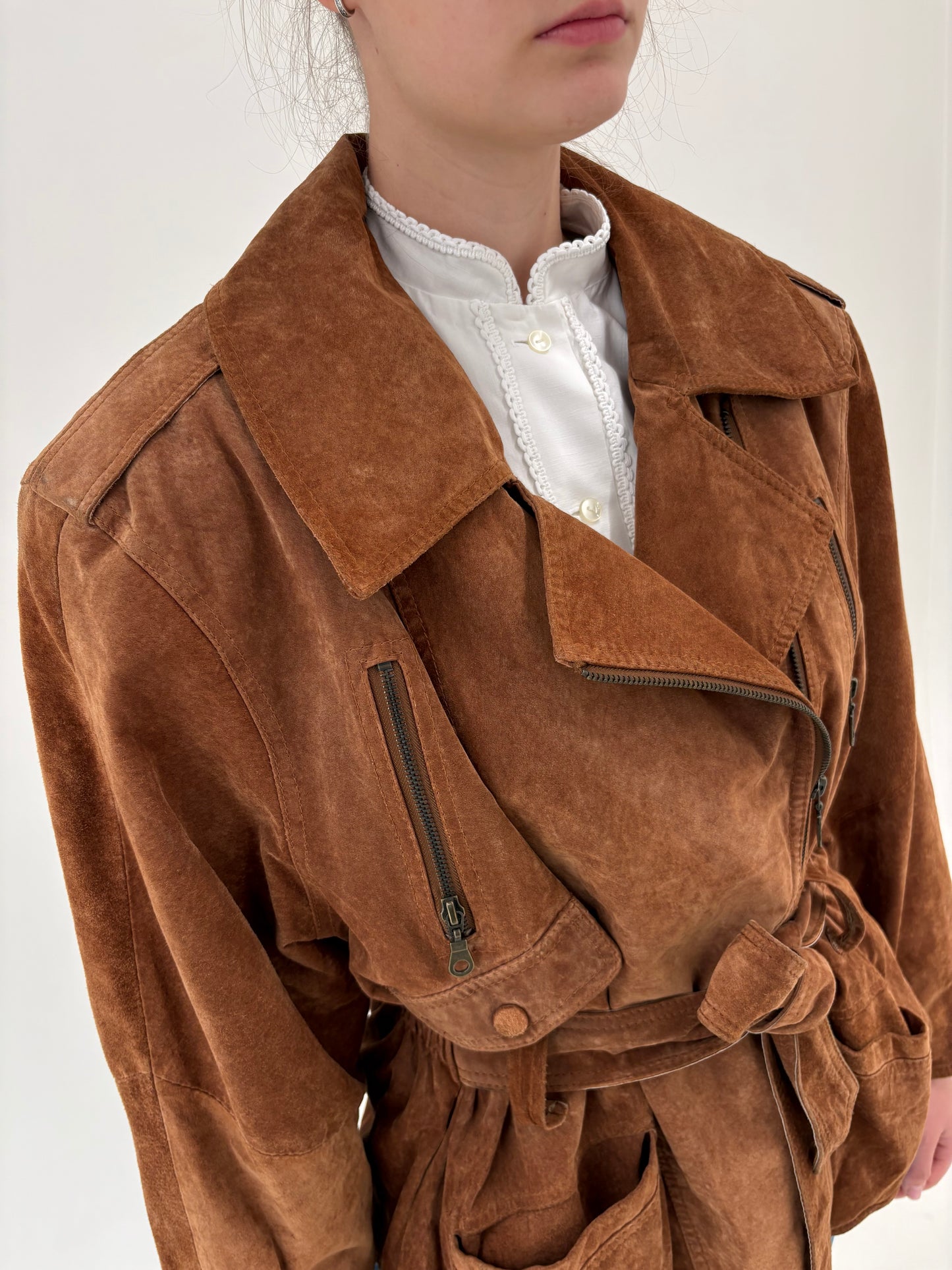 Geacă de brand luxury vintage caramel din piele naturală întoarsă