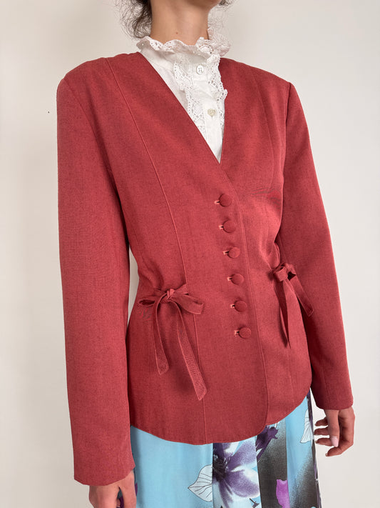 Sacou vintage cambrat cu talie ușor reglabilă din pânză chestnut brown