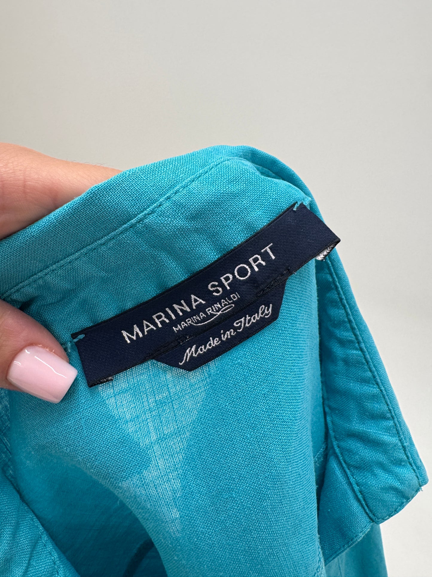 Tunica de brand luxury plus size Marina Rinaldi din în aqua blue