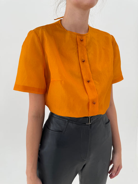 Top old vintage anii 60 din organza plină de la zi la seară cu fundiță
