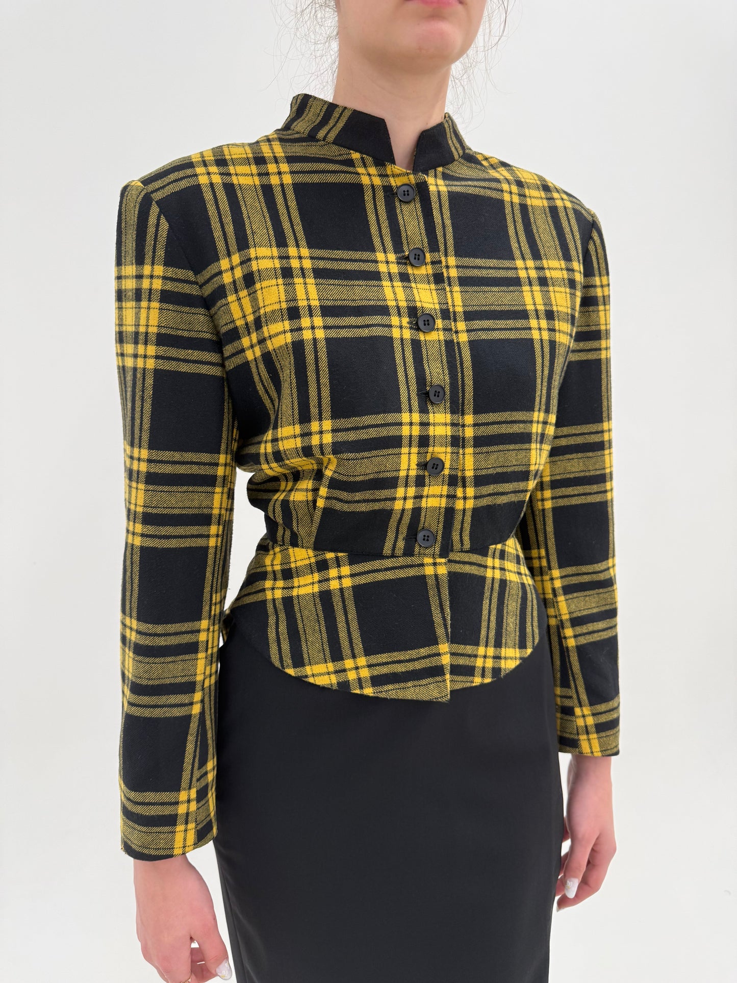 Sacou vintage ultra cambrat în carouri din stofita lightweight