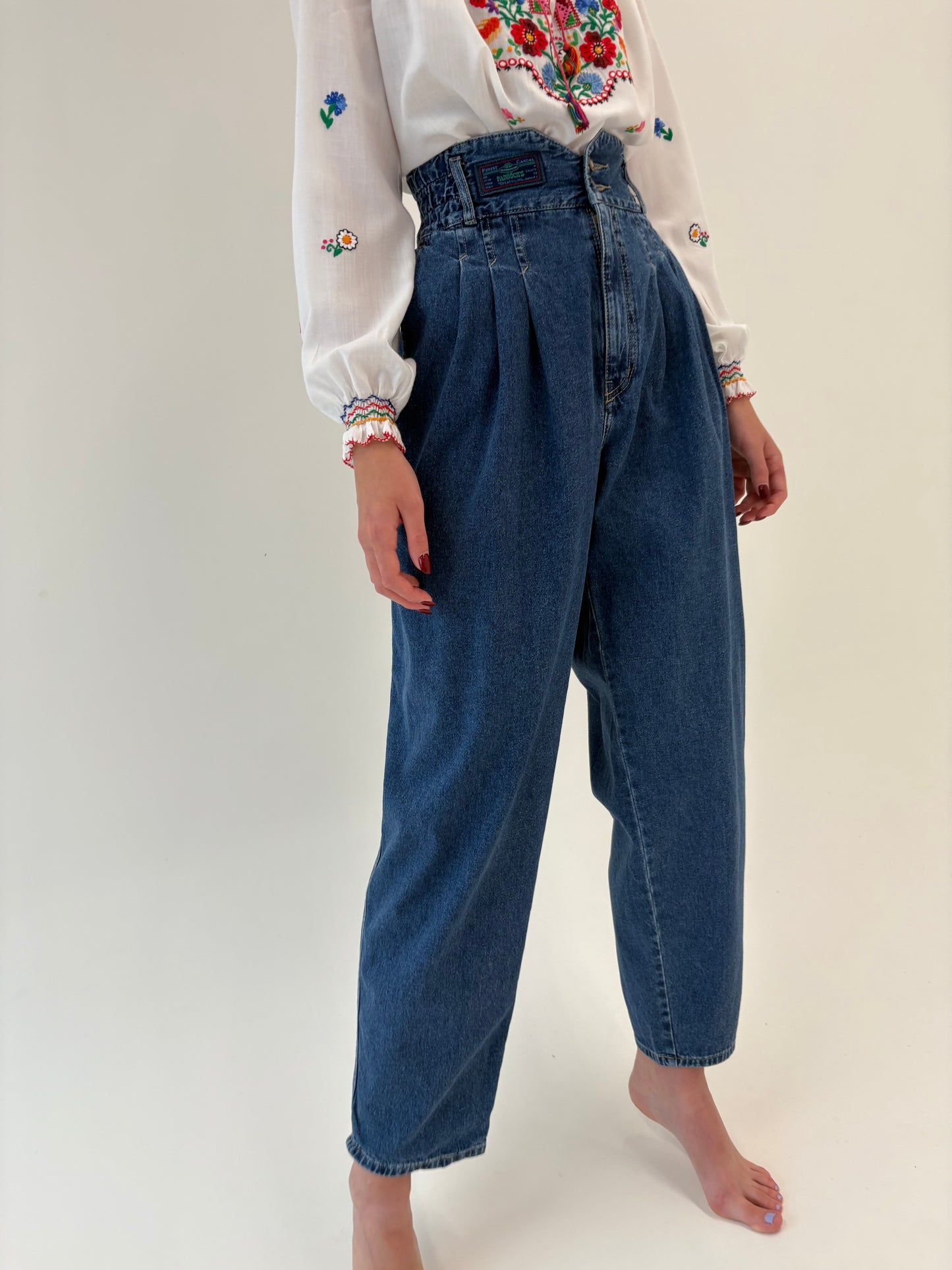 Jeans old vintage Barrel anii 80 cu talie ultra înaltă