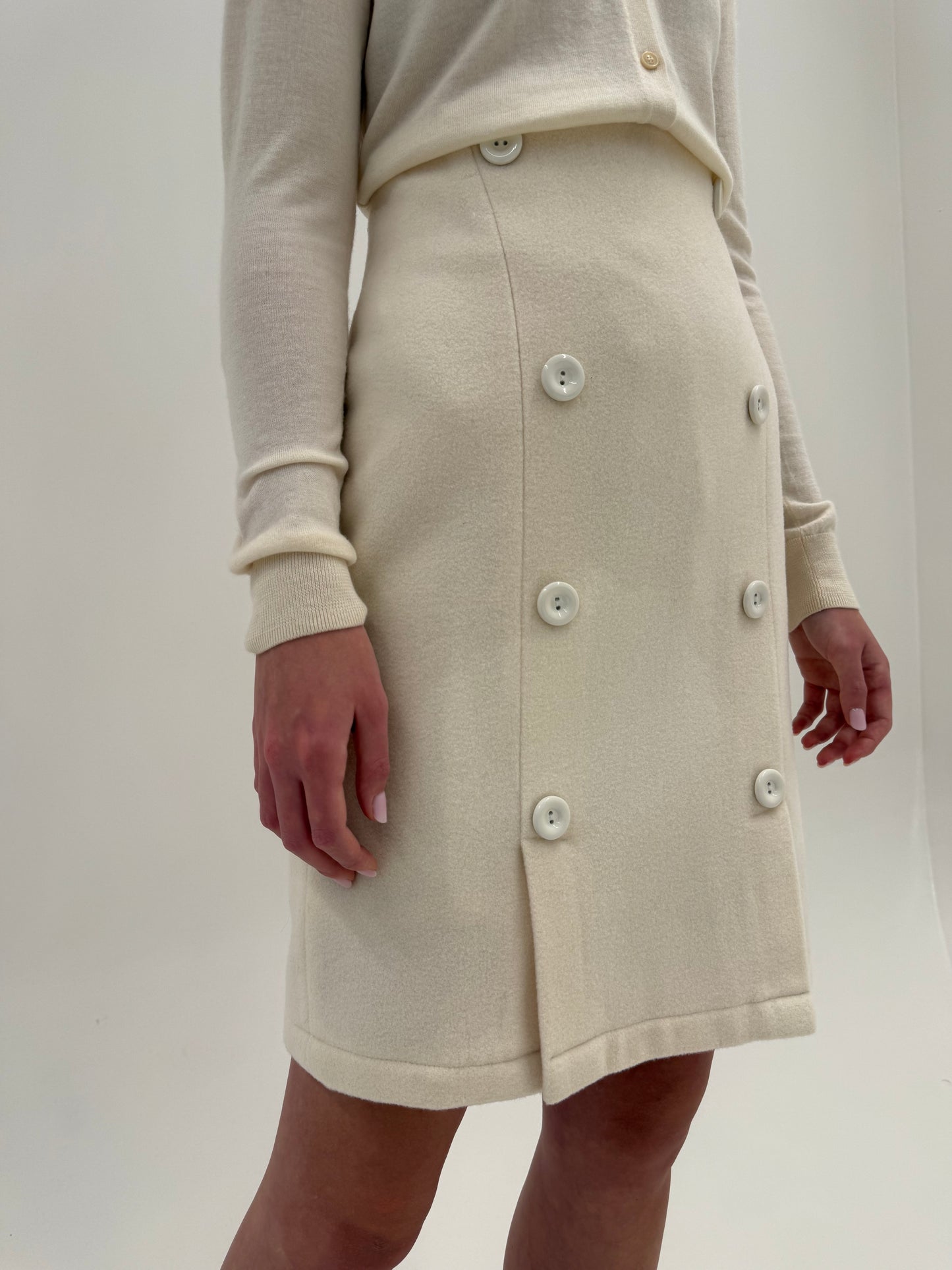 Fustă butter white din lana extrafina plina cu talie ultra înaltă