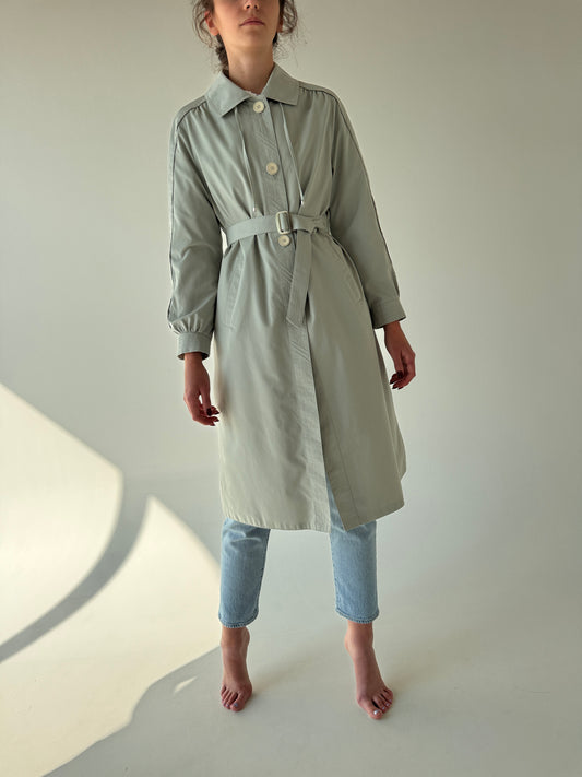 Trench old vintage impermeabil de început de ani 70-80 cu talie marcată
