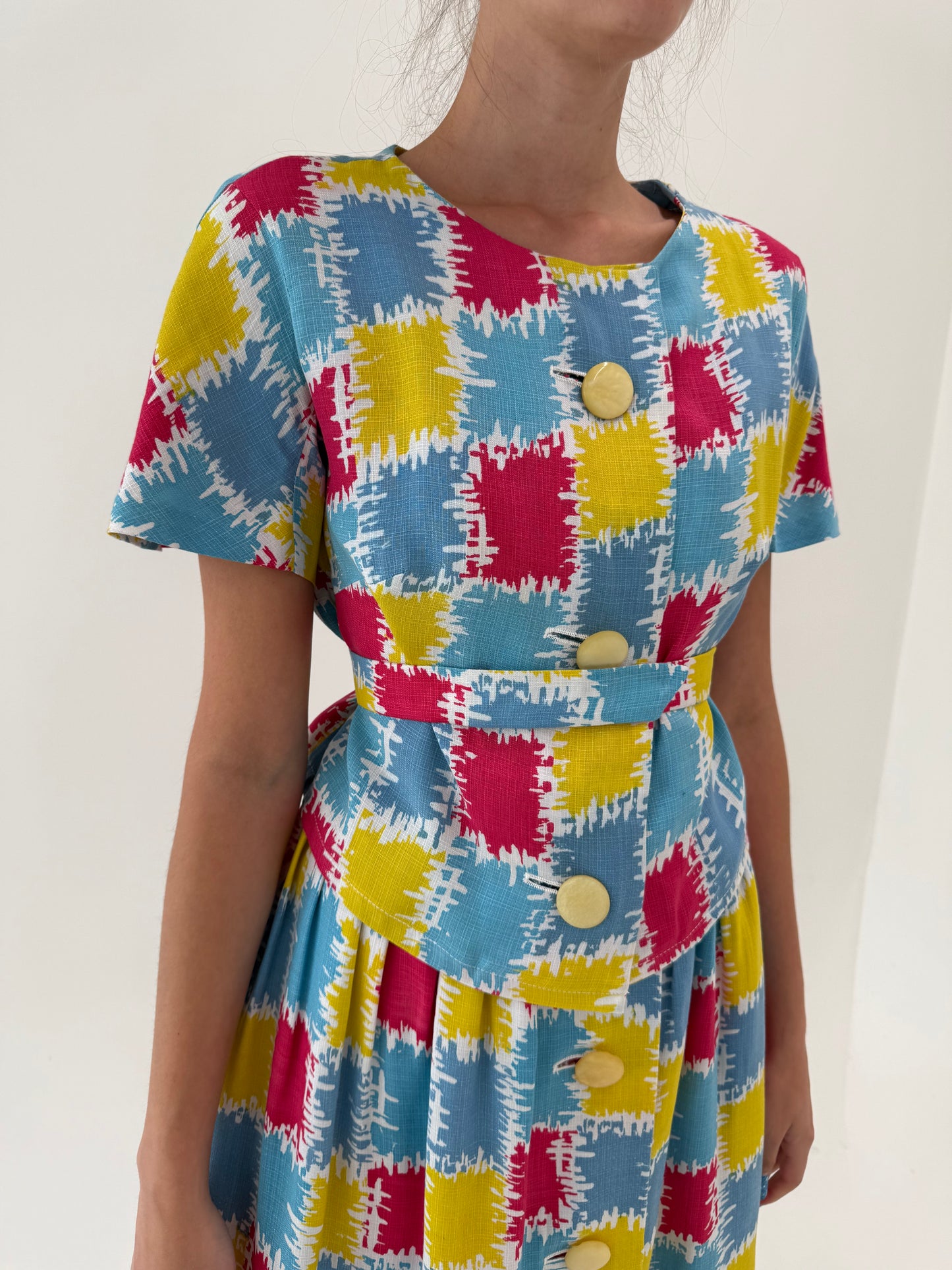 Set old vintage nou cu eticheta din pânză excepțională de in în croi de ani 50