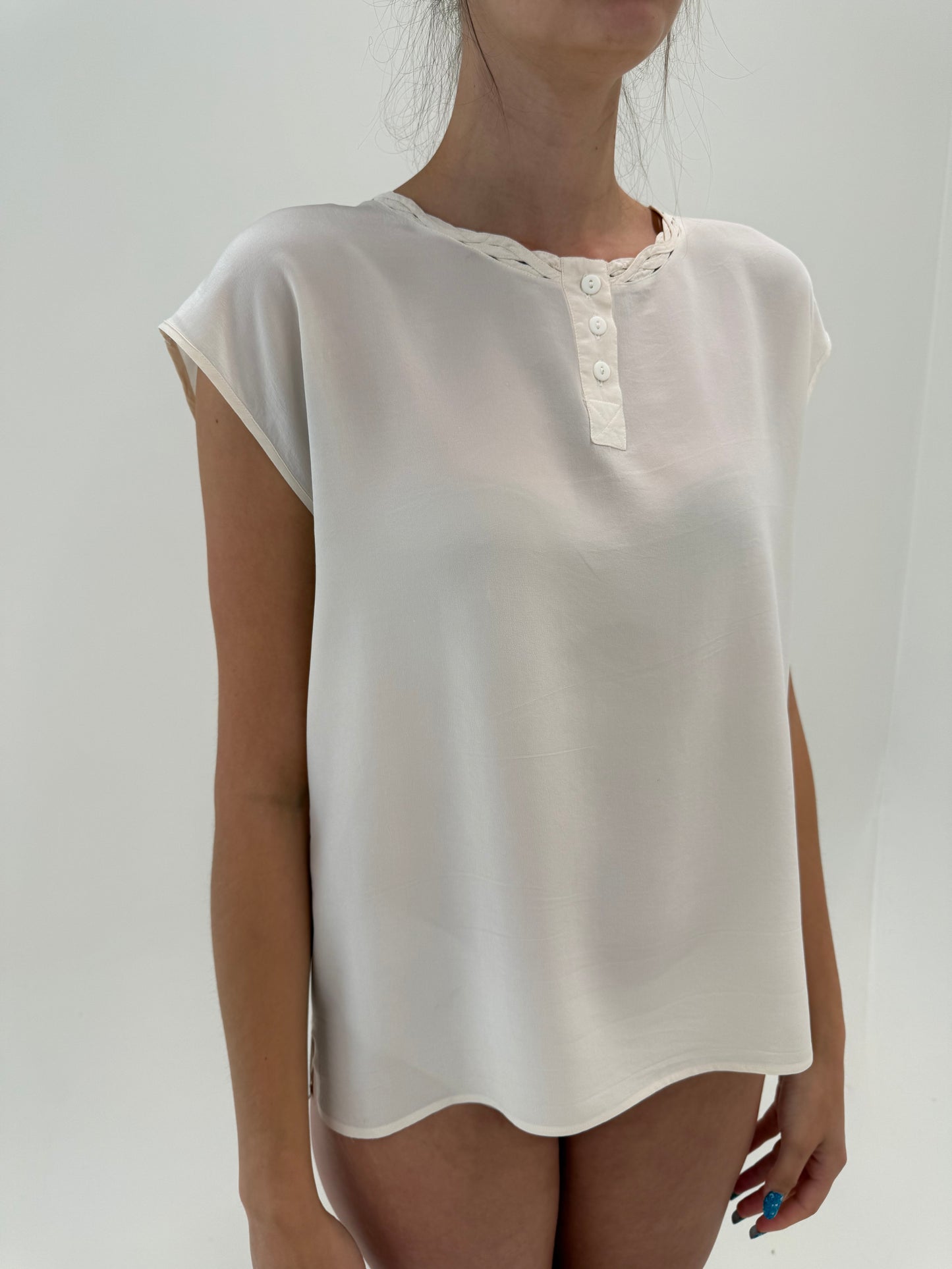 Top minimalist din mătase naturală butter white