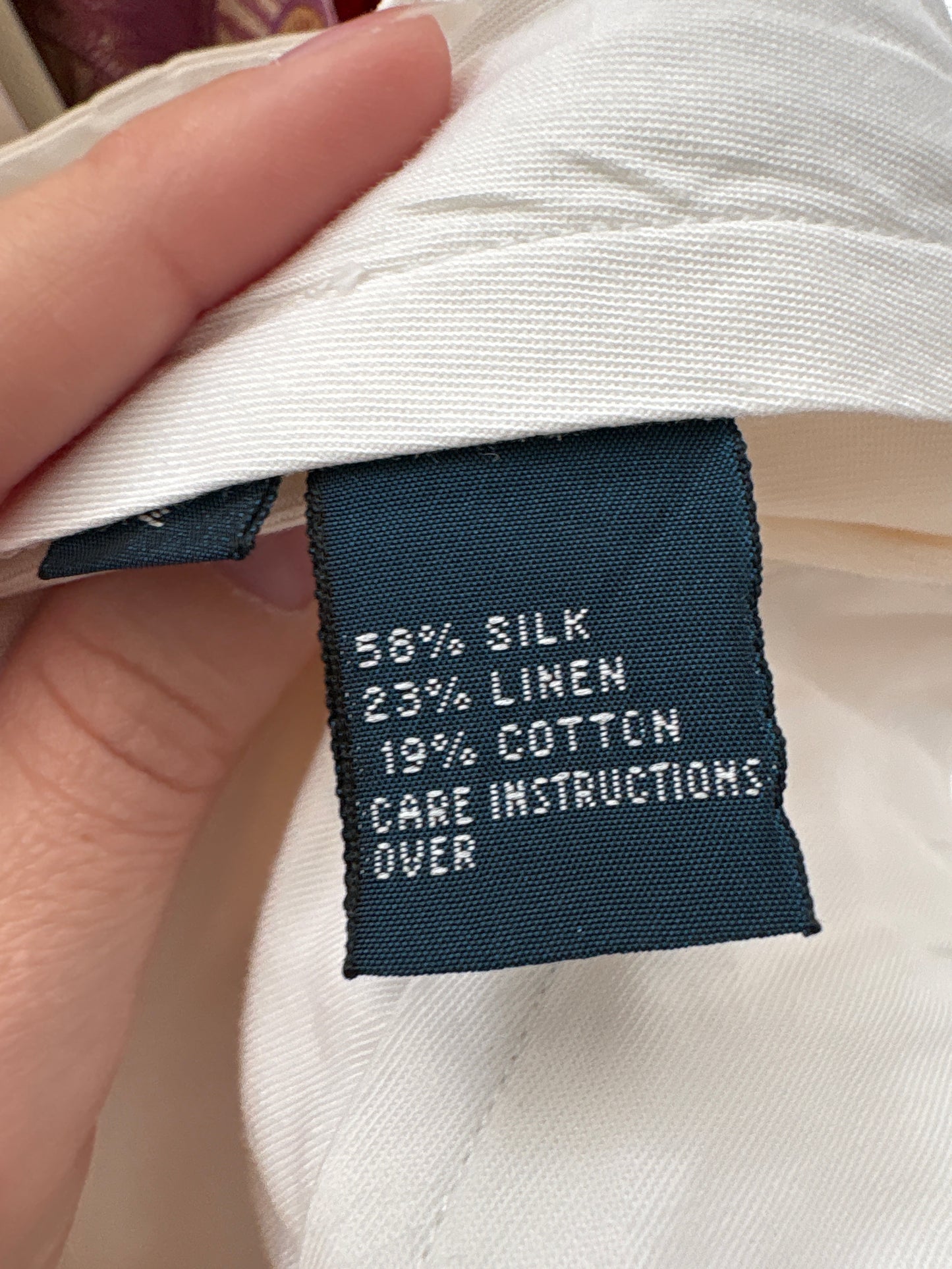 Pantaloni Ralph Lauren petite din mătase naturală și în off white