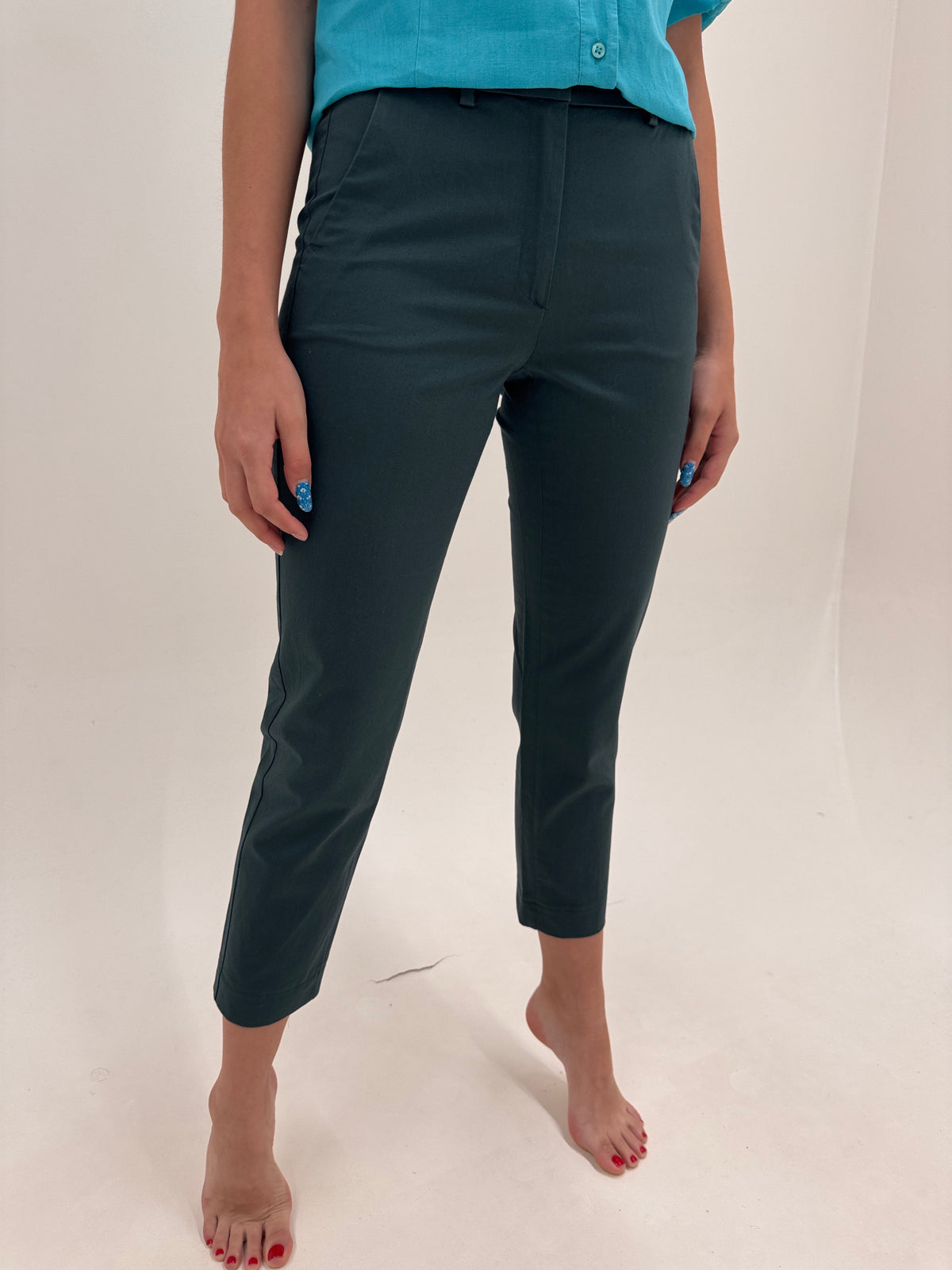 Pantaloni Max Mara petite ultra confort modelatori dark green din twill