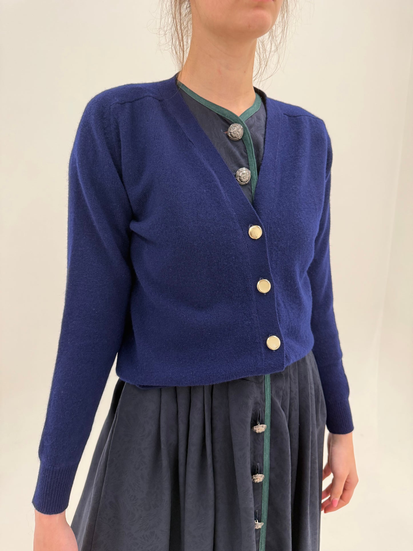 Cardigan luxury Pringle of Scotland vintage albastru cerneală