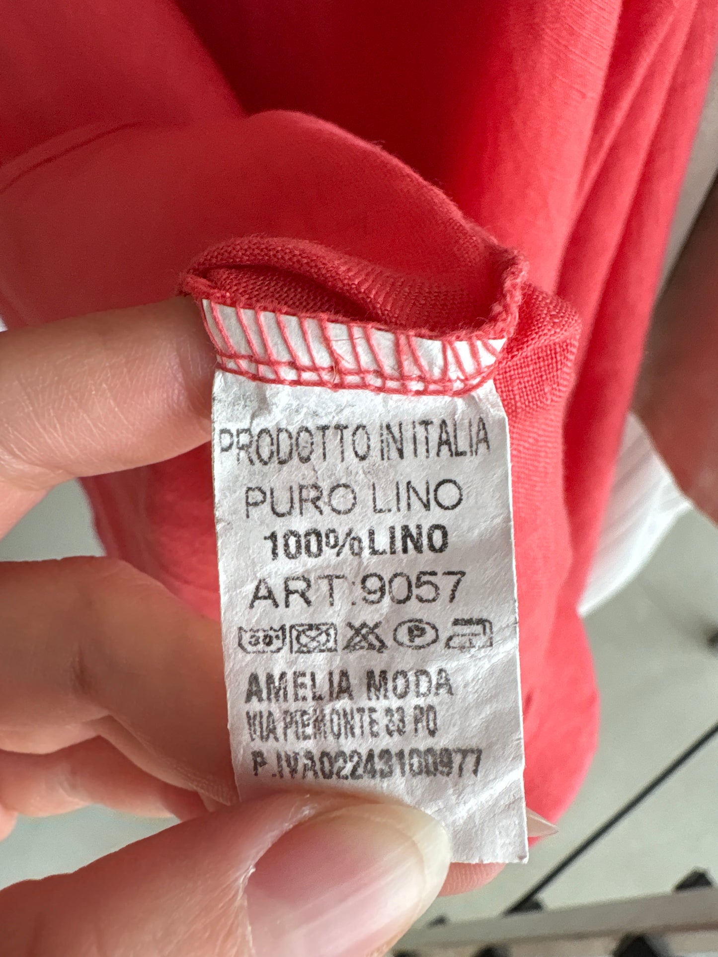 Rochie italiană coral red în croi lejer din in premium cu buzunare