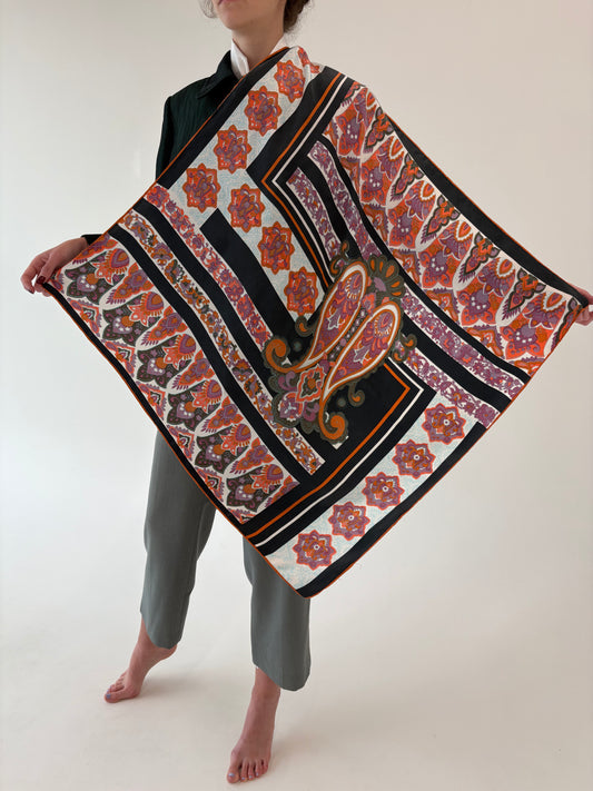 Eșarfă XL din mătase naturală cu print paisley