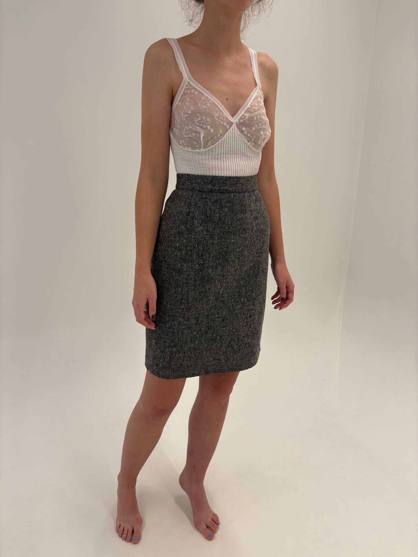 Fustă vintage de brand luxury italian din tweed lana cu mătase naturală