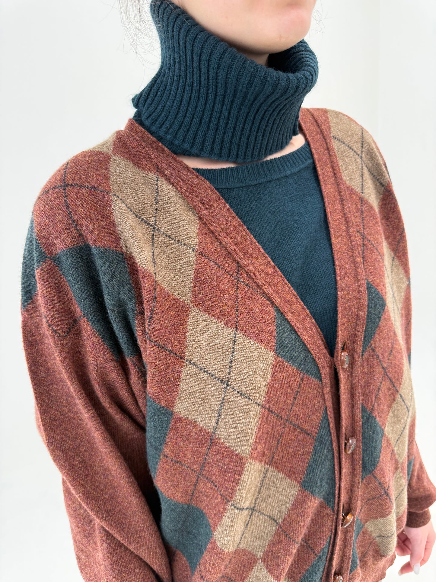 Cardigan luxury Trussardi tall cu romburi și nasturi din piele naturală