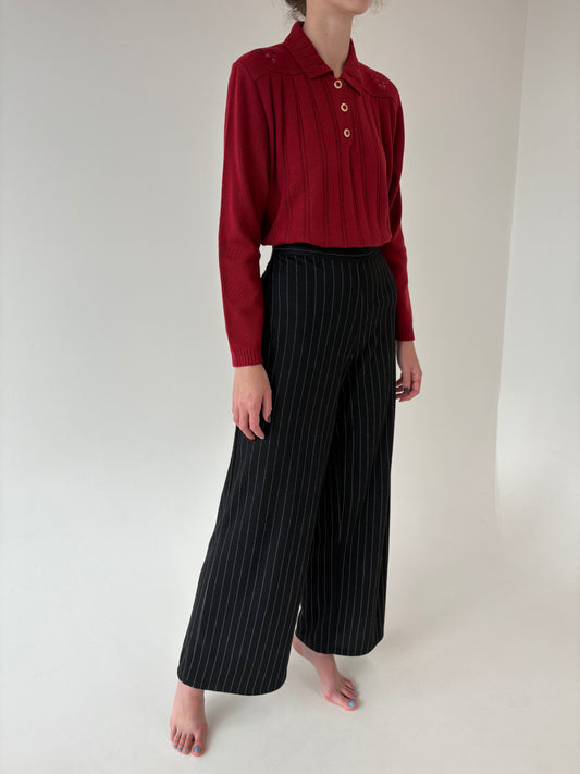 Pantaloni palazzo cu talie ultra înaltă și dungi fine verticale