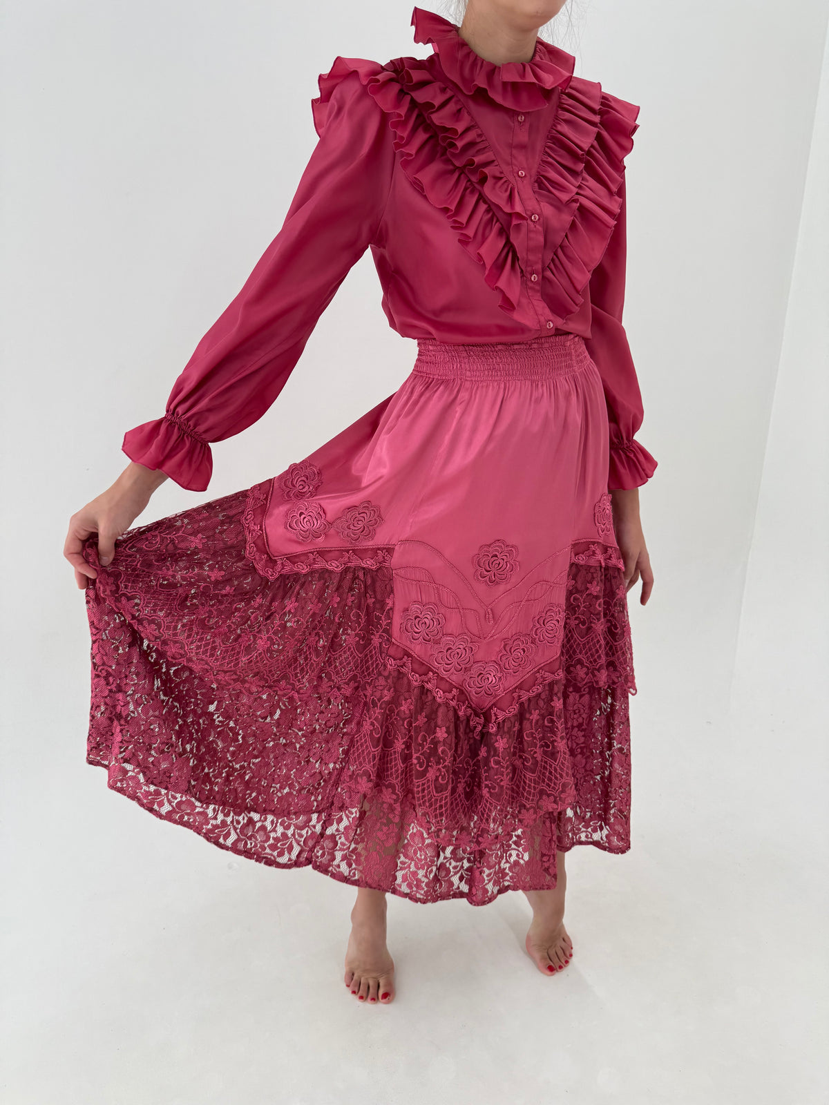 Fustă maxi rose pink din materiale excepționale în croi ultra amplu