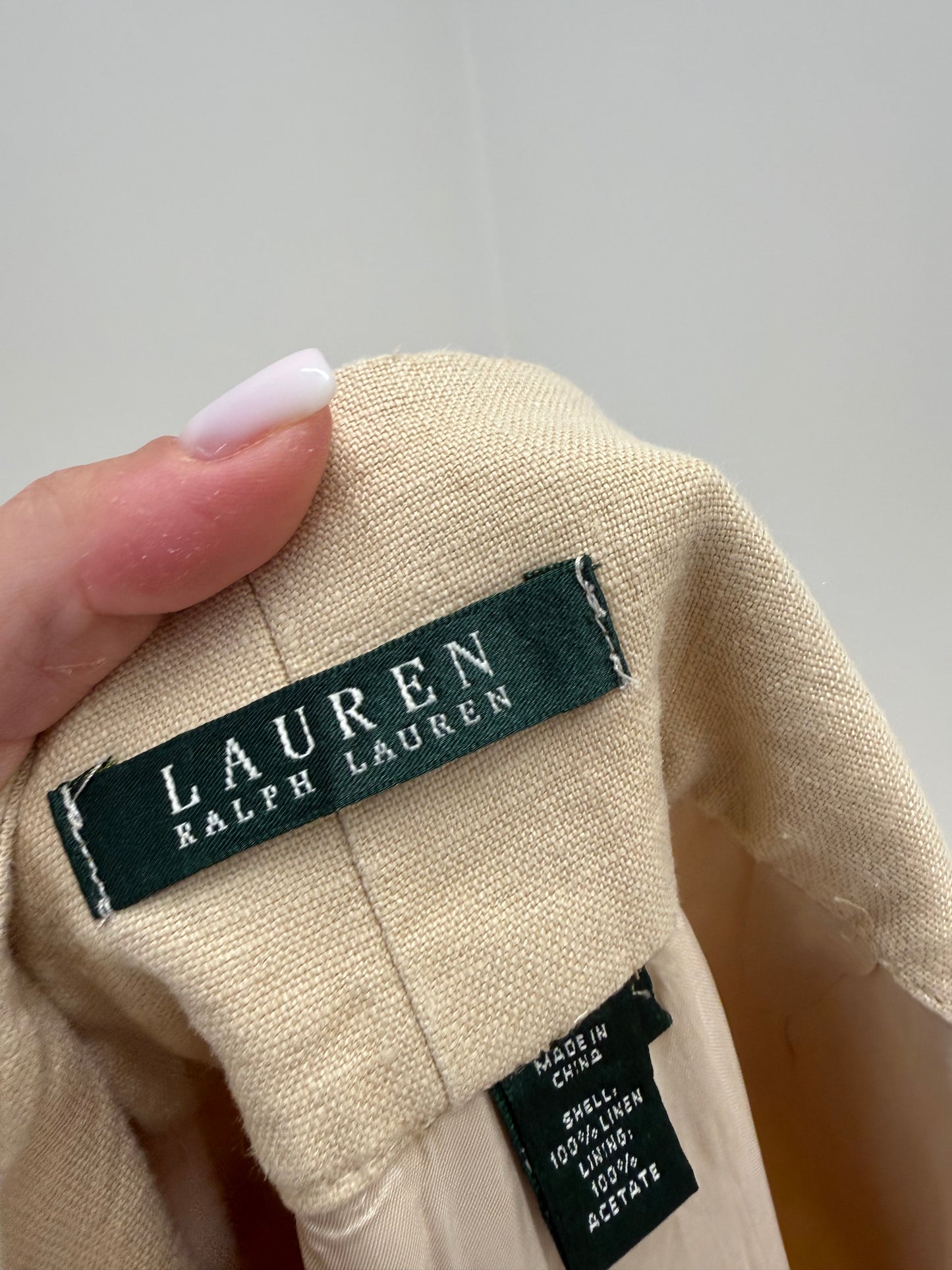 Pantaloni Ralph Lauren tall  camel din pânză excepțională de in în croi drept