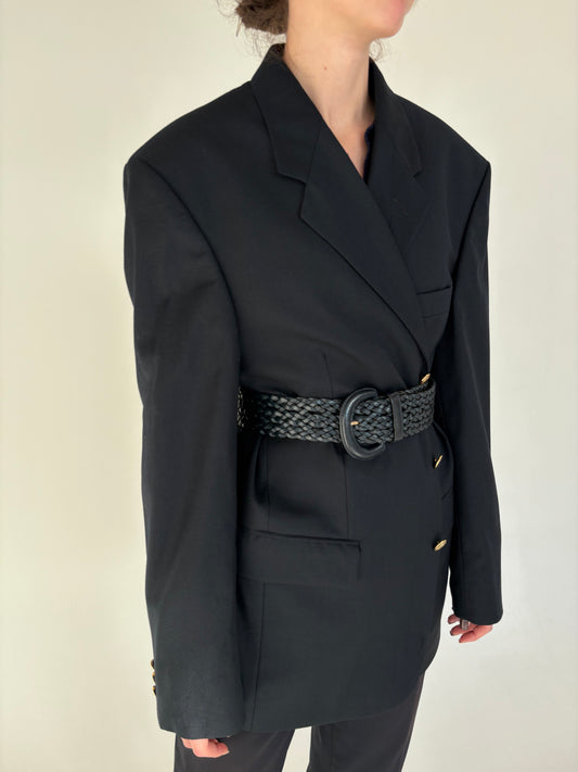 Sacou italian Navy cu nasturi metalici aurii din stofă worsted de lana pura