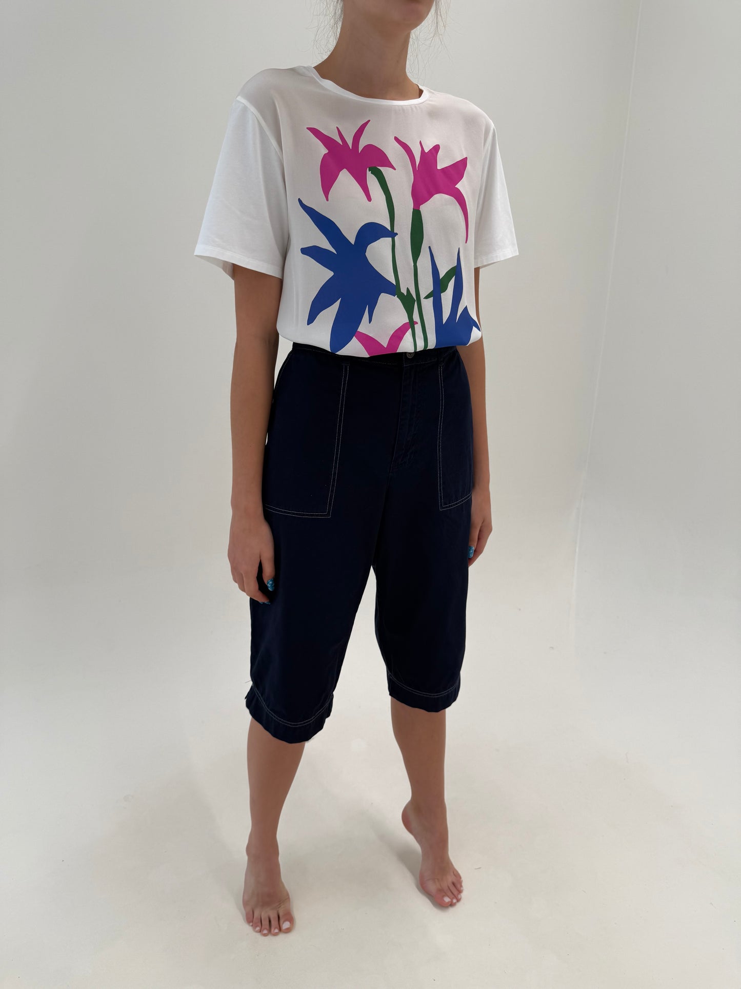 Pantaloni Ralph Lauren Capri din canvas de bumbac Navy blue