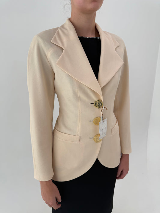 Sacou vintage italian nou în stil Schiaparelli din lana excepțională cu nasturi aurii