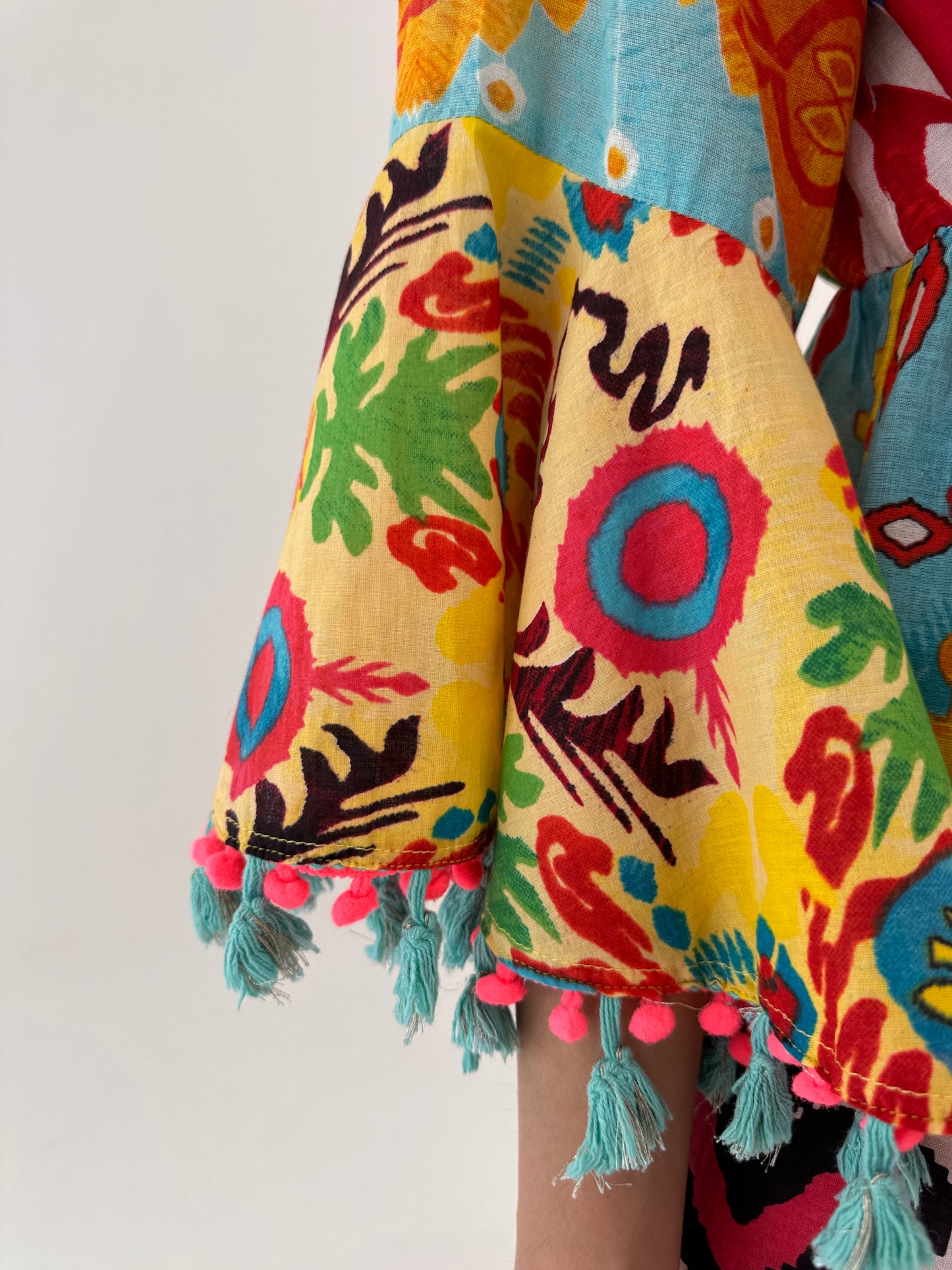 Rochie italiană boho din panzica de bumbac cu aplicații manuale Antica Sartoria